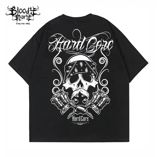 American street double motorcycle short sleeved loose cotton heavyweight niche hip-hop fashion brand tattoo artist T-shirt abstract trend