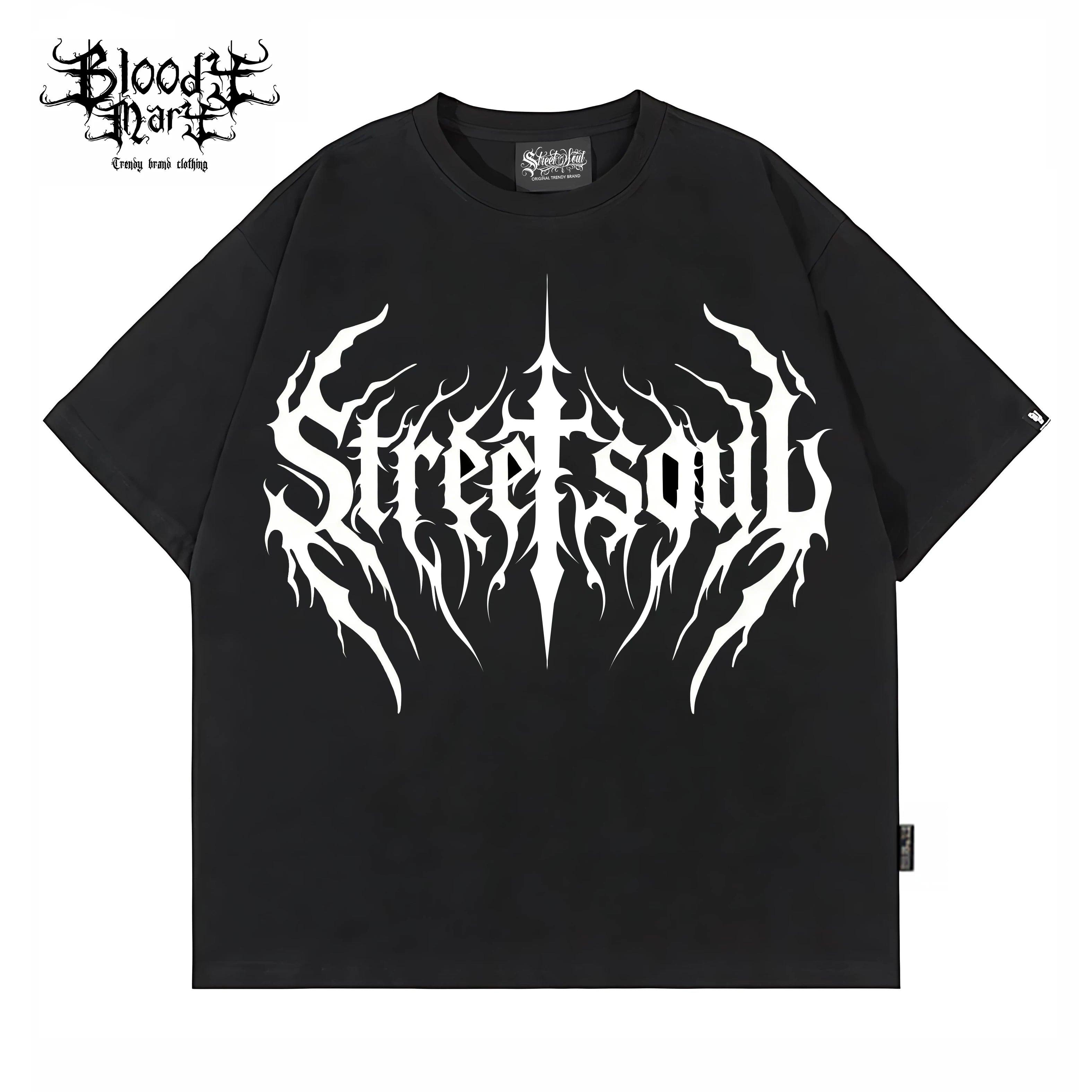 American hip-hop style black short sleeved printed T-shirt for men, loose rock letter pattern top, floral tattoo artist