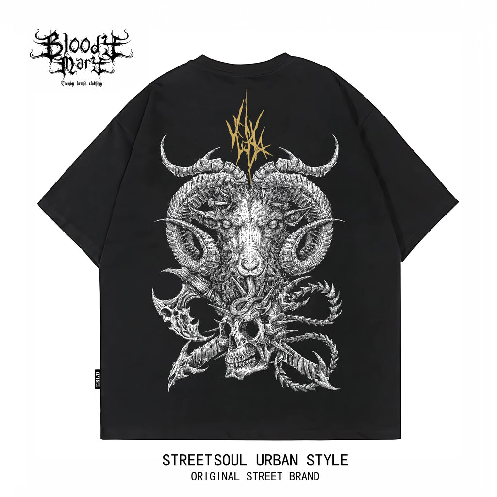 American hip-hop style dark printed short sleeved T-shirt for men, loose and heavyweight pure cotton, niche street flower font trendy brand