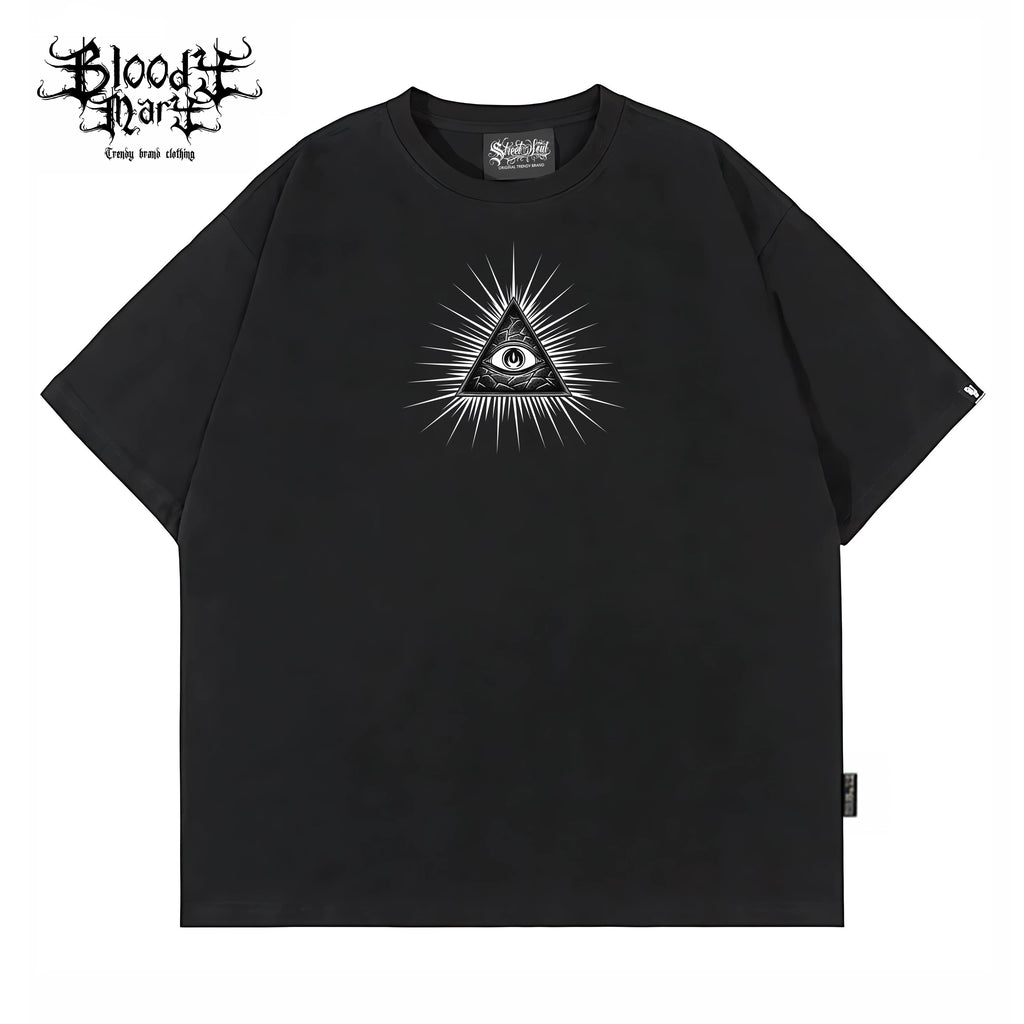 Original Trendy American Hip Hop Style Heavy Metal Printed Short Sleeve T-shirt for Men and Women, Loose Round Neck, Heavy Cotton, Rock