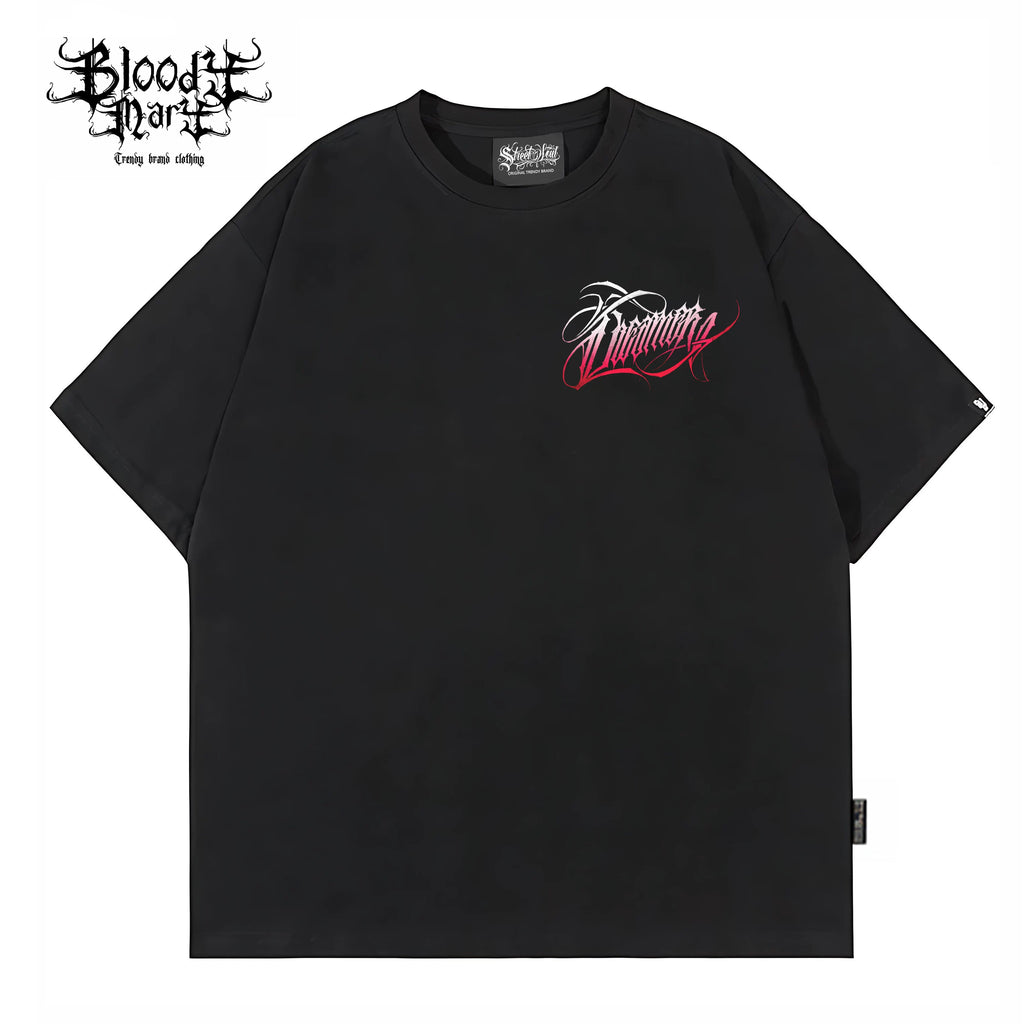 Original Trendy Brand American Chicano Flower Font, Niche Cartoon Hip Hop, Pure Cotton, Heavy Tattoo Artist, Retro T-shirt