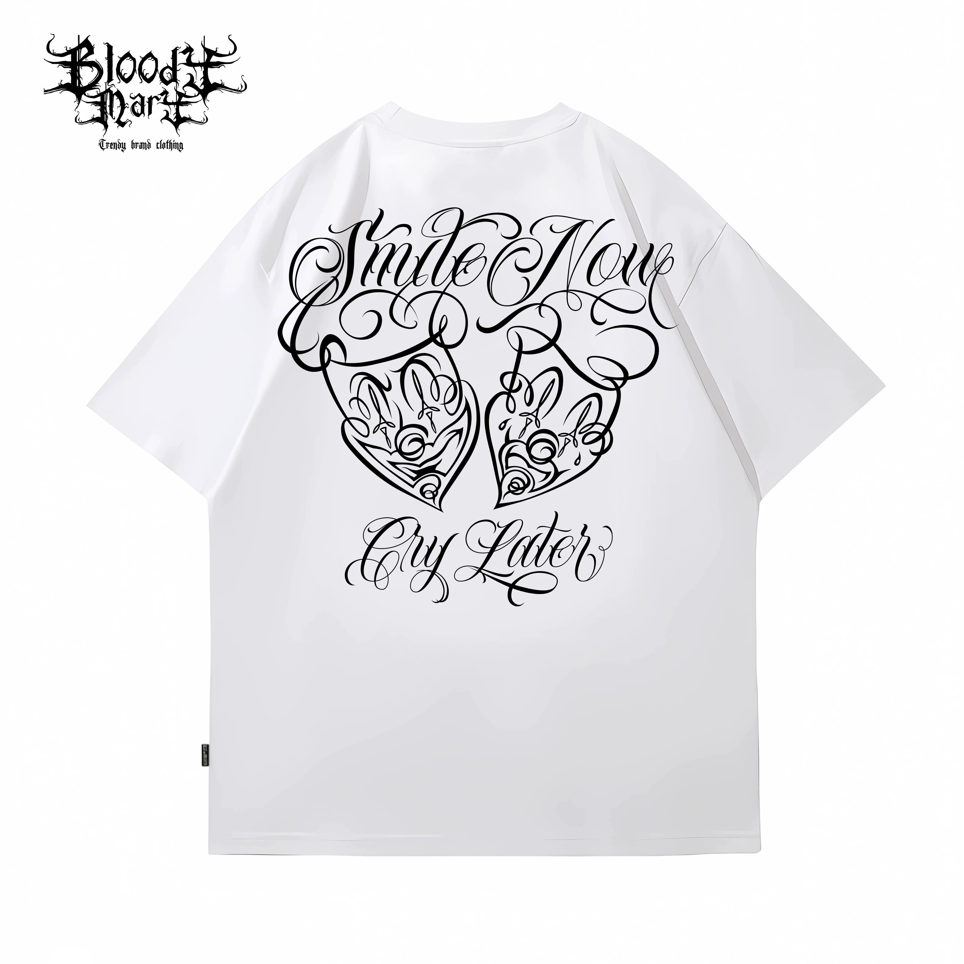 Round neck trendy brand American street flower font short sleeved men's and women's loose cotton heavyweight niche hip-hop clown T-shirt