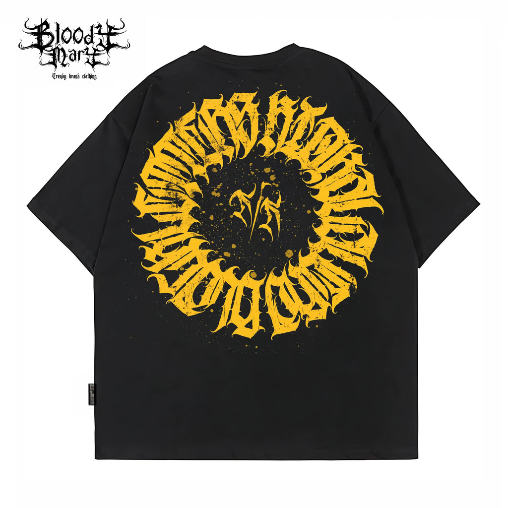 American street retro floral font Chicano West Coast pure cotton heavyweight niche hip-hop tattoo artist trendy T-shirt