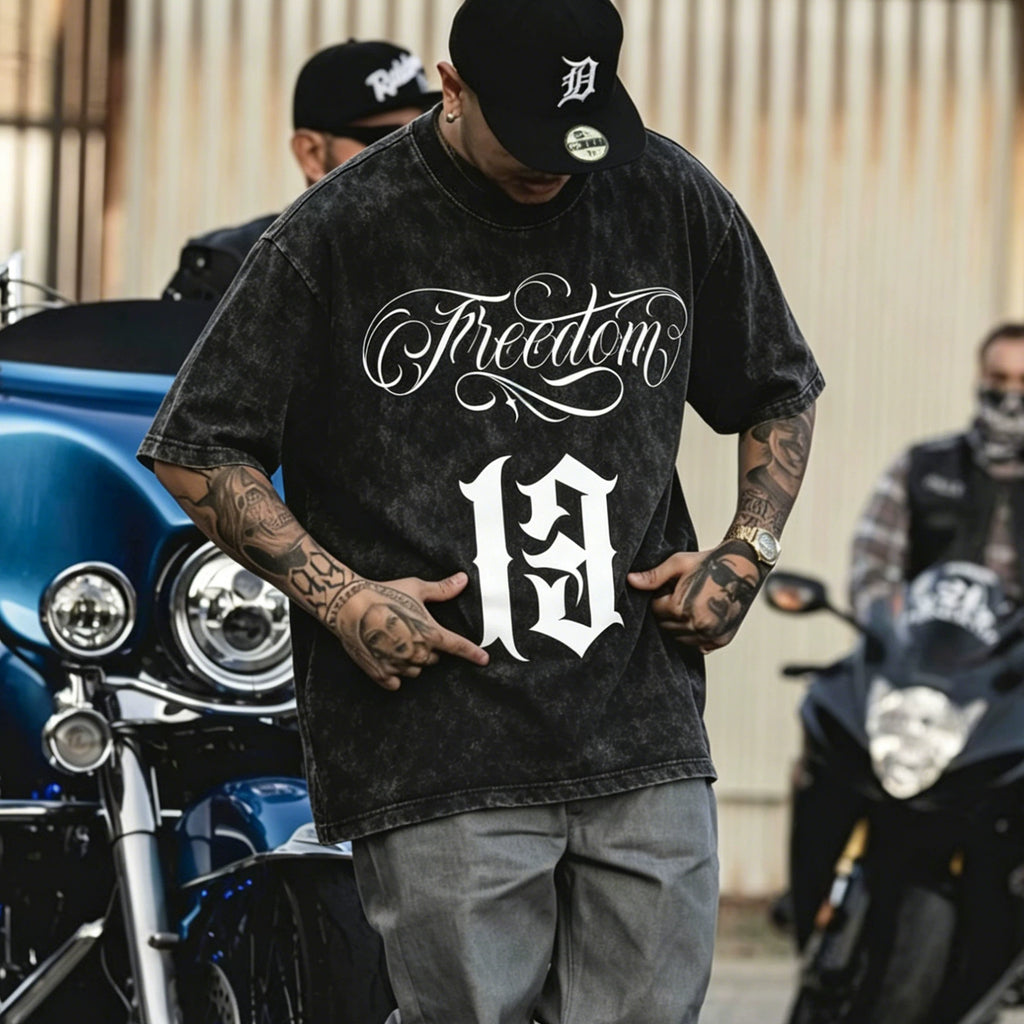 American street style West Coast heavyweight pure cotton short sleeved T-shirt men's loose oversized letter Chicano top