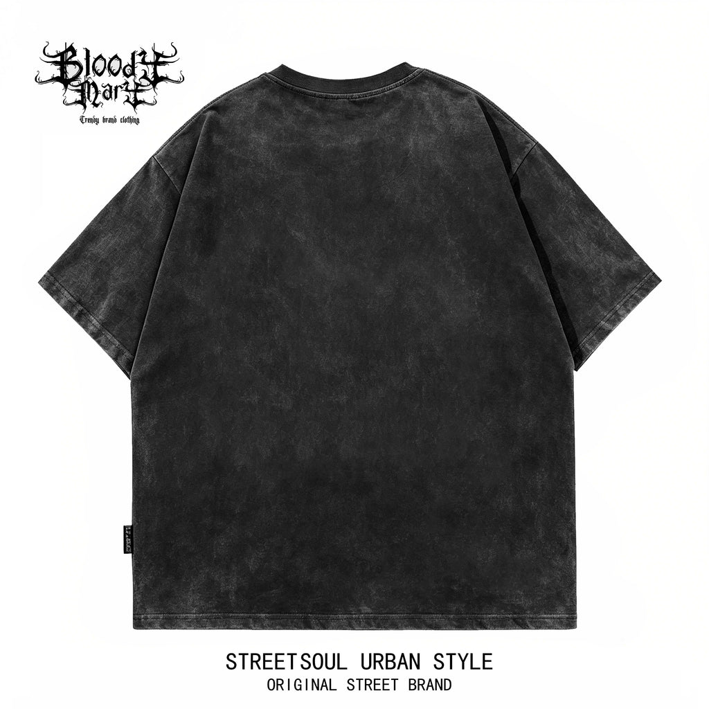 American retro rock style short sleeved T-shirt for men and women, washed and worn with loose letter print, street fashion brand, street style
