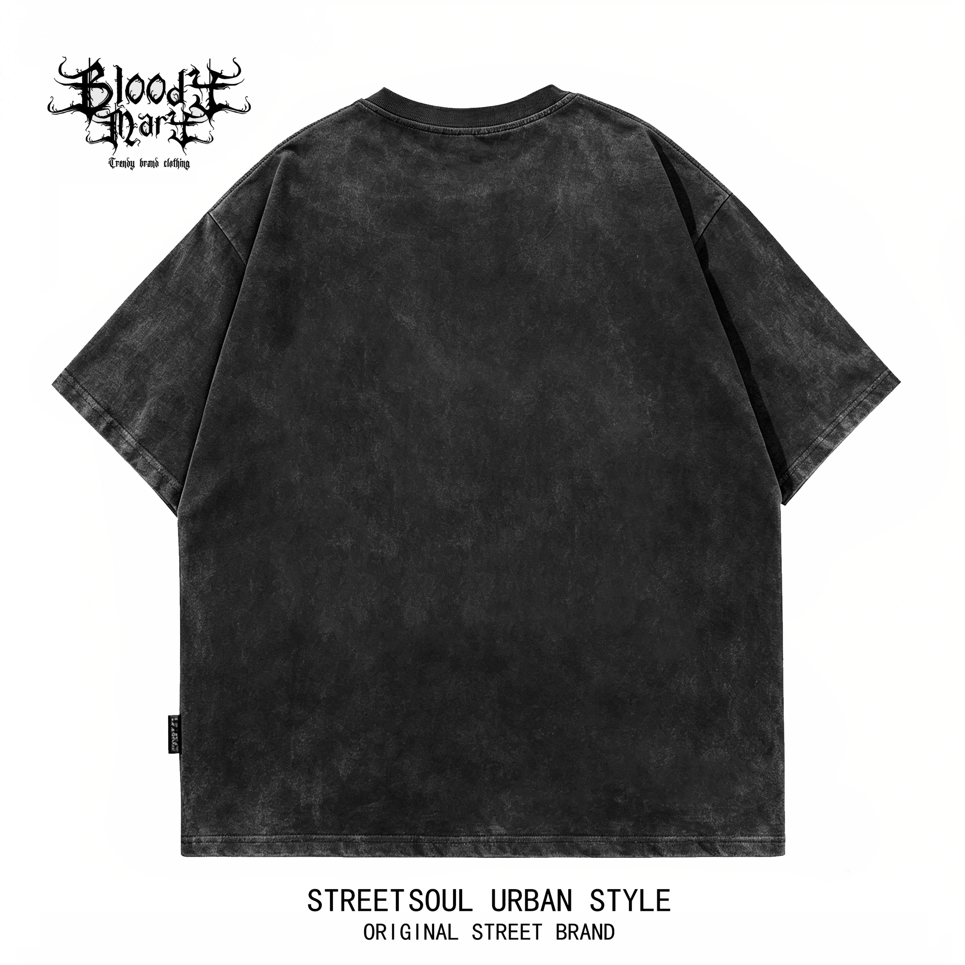American retro rock style short sleeved T-shirt for men and women, washed and worn with loose letter print, street fashion brand, street style