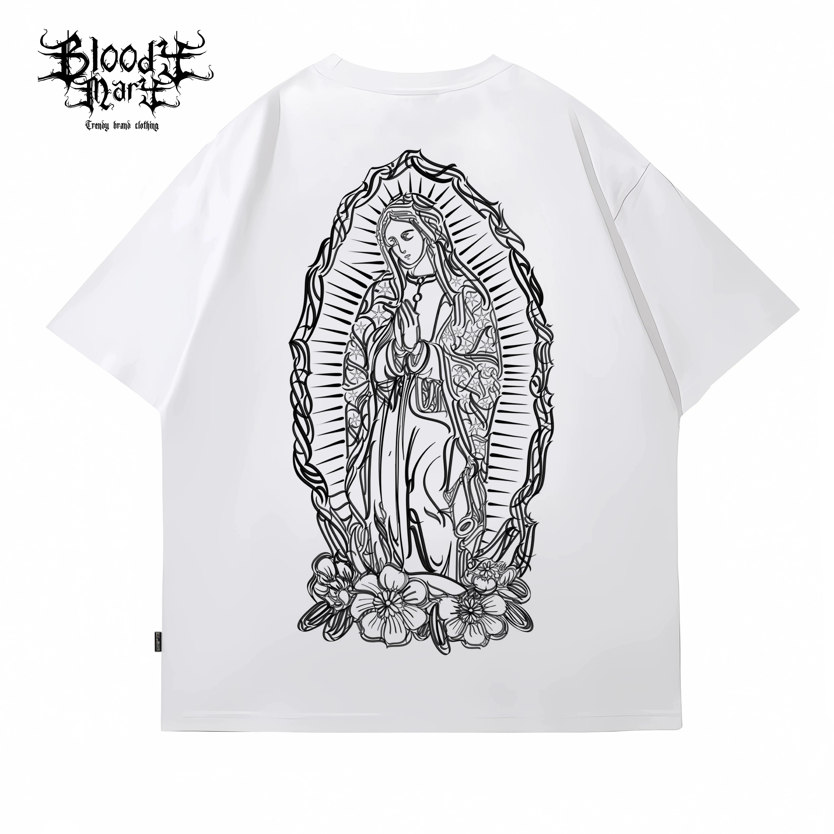 American West Coast Chicano Hip Hop Style Black Short Sleeve Round Neck T-shirt Loose Printed Top Trendy Brand Couple Style