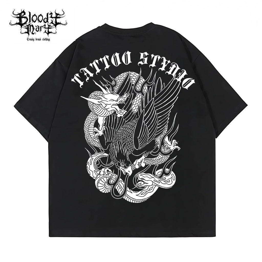 American street flower font short sleeved loose cotton heavyweight niche hip-hop tattoo artist trendy T-shirt