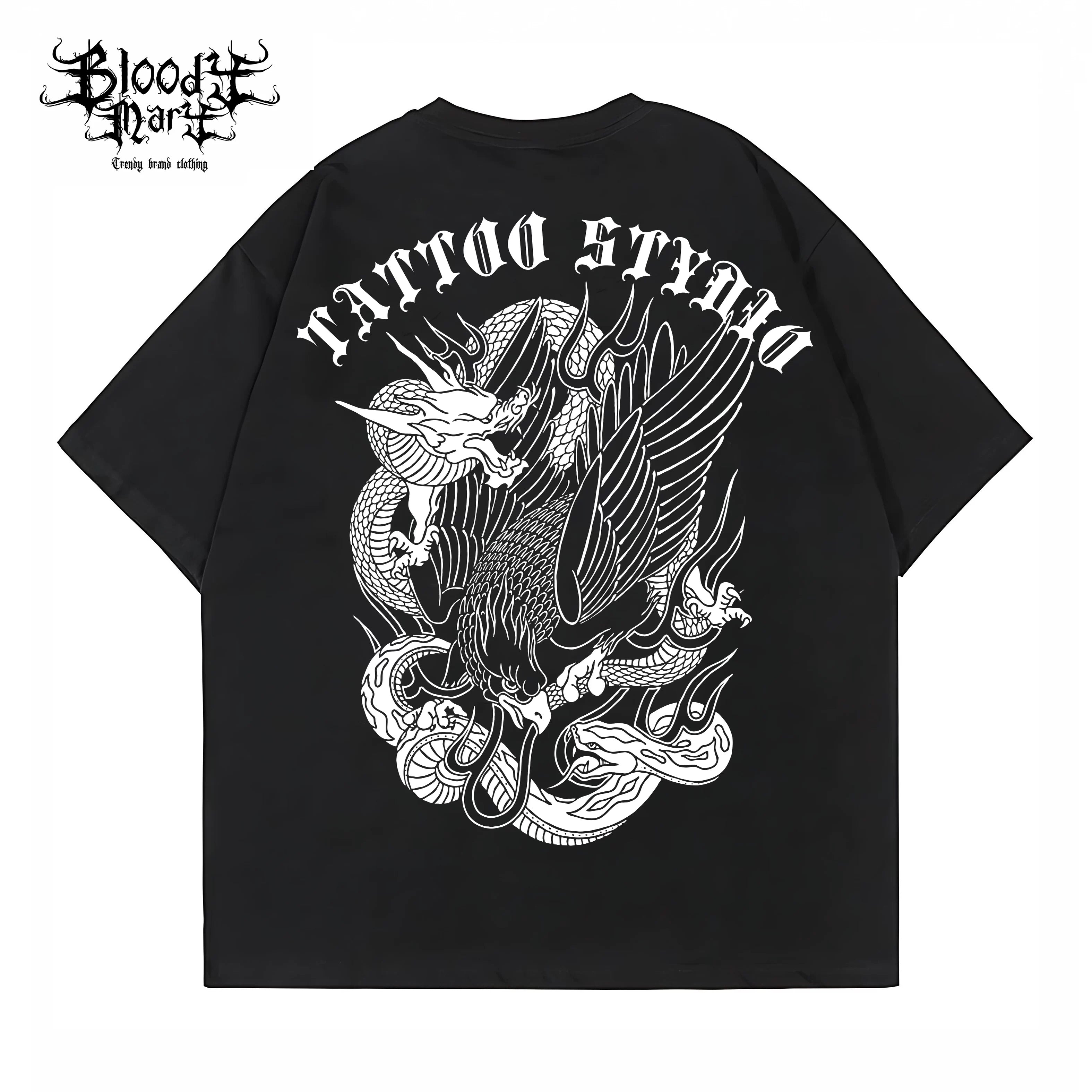 American street flower font short sleeved loose cotton heavyweight niche hip-hop tattoo artist trendy T-shirt