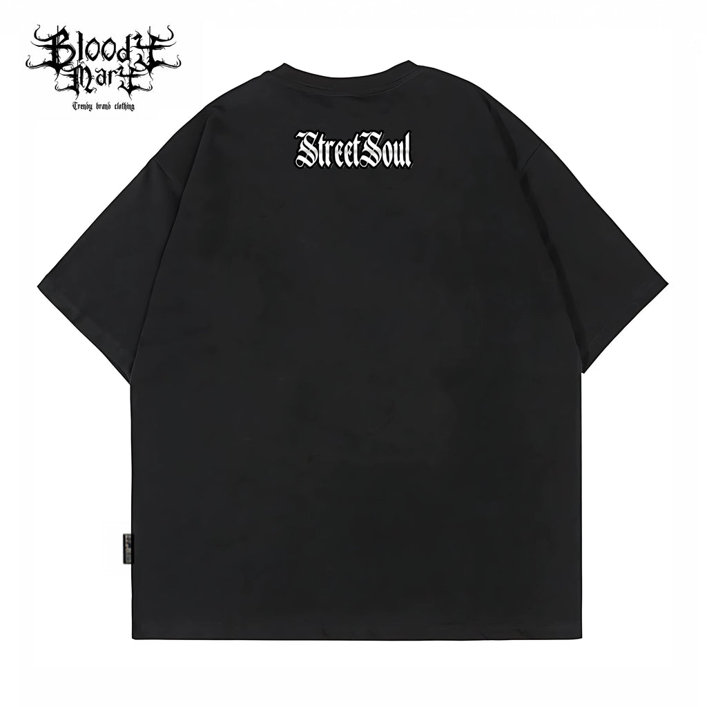 American original trendy brand hip-hop style black short sleeved T-shirt for men and women with heavy letter printing trendy brand gang Chicano