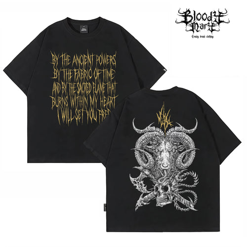 American hip-hop style dark printed short sleeved T-shirt for men, loose and heavyweight pure cotton, niche street flower font trendy brand