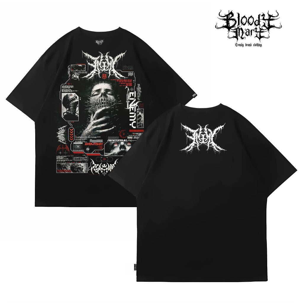 Chicano floral font trendy brand short sleeved dark men's and women's loose heavy metal pure cotton heavyweight niche hip-hop T-shirt
