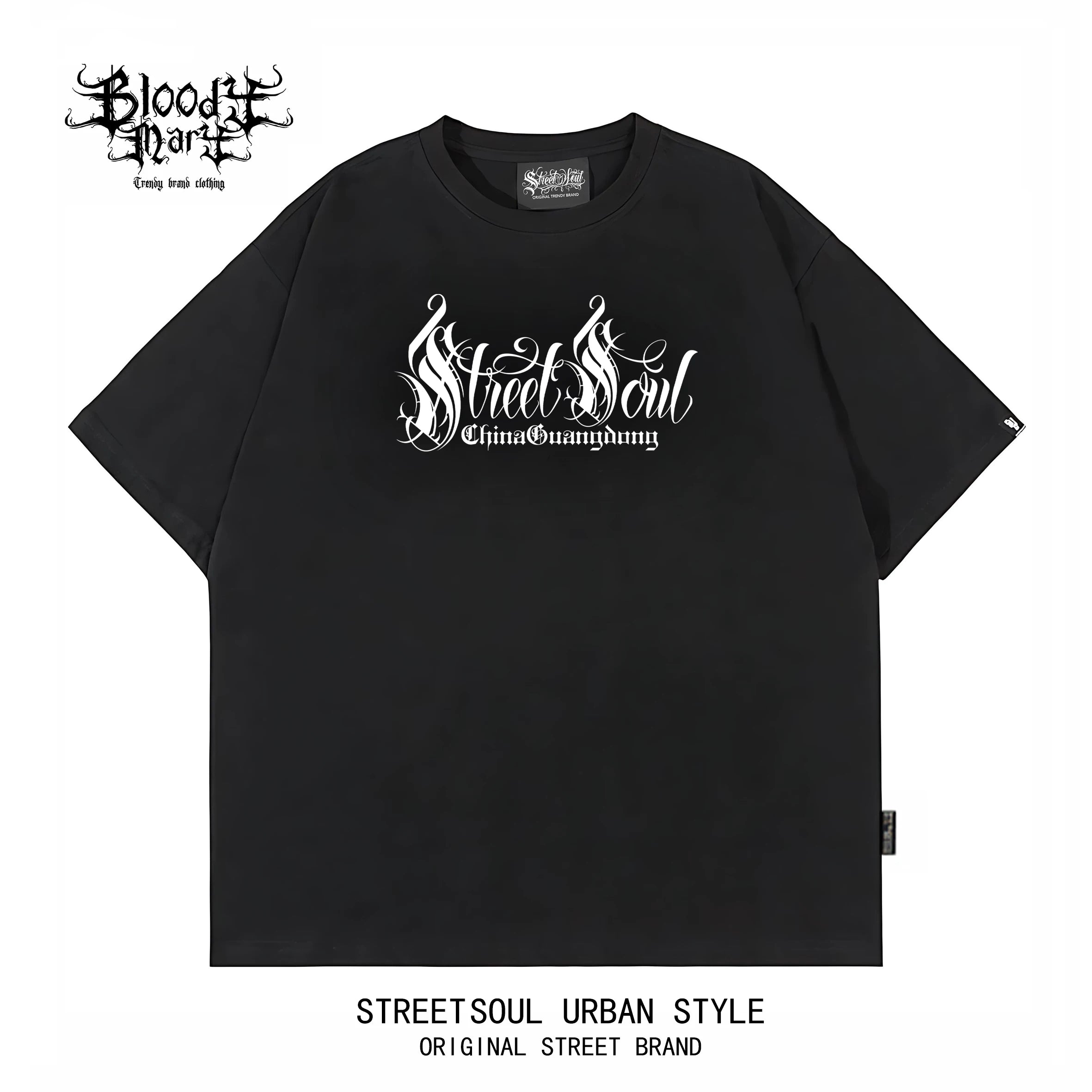 Original Trendy Brand American West Coast Hip Hop Style Black Short sleeved T-shirt Men's Loose Shoulder Printed Top Trendy Brand