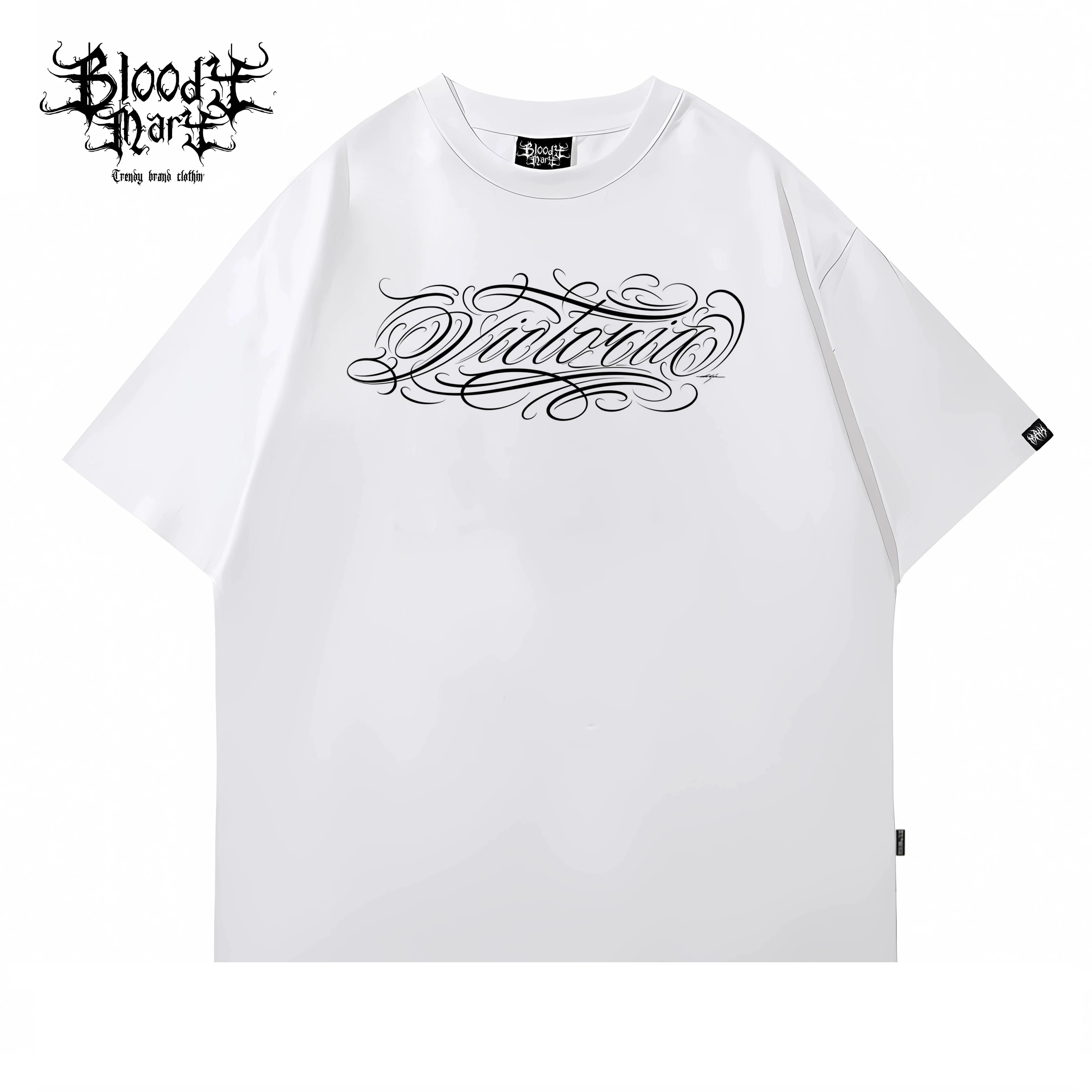 American West Coast Chicano Hip Hop Style Black Short Sleeve Round Neck T-shirt Loose Printed Top Trendy Brand Couple Style