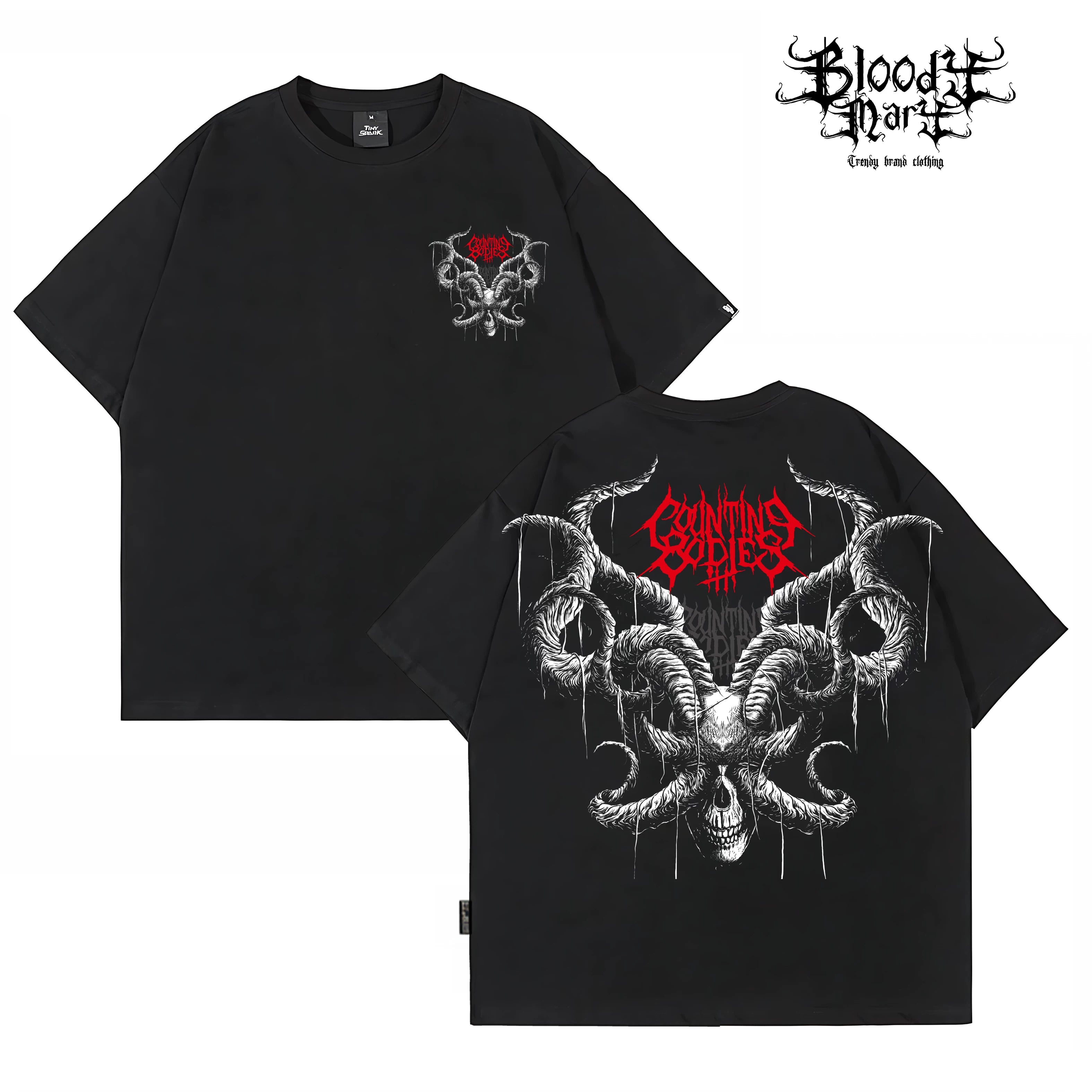 Dark American hip-hop style, dark skull print, round neck short sleeved T-shirt for men and women, loose and heavy weight, pure cotton rock