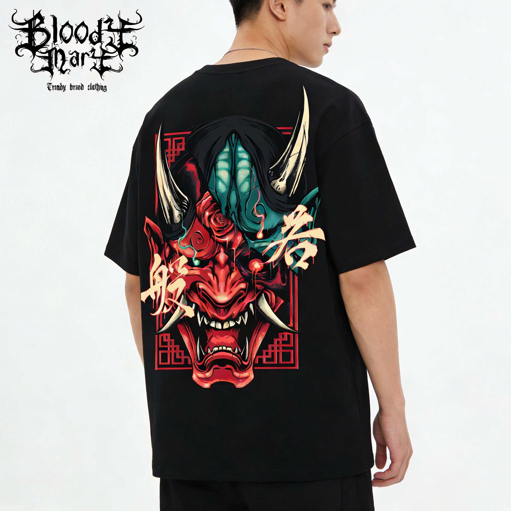 Original Fashion Brand American Short Sleeve T-shirt China-Chic Men and Women Japanese Prajna Tattoo Artist Summer Hip Hop Hip Hop