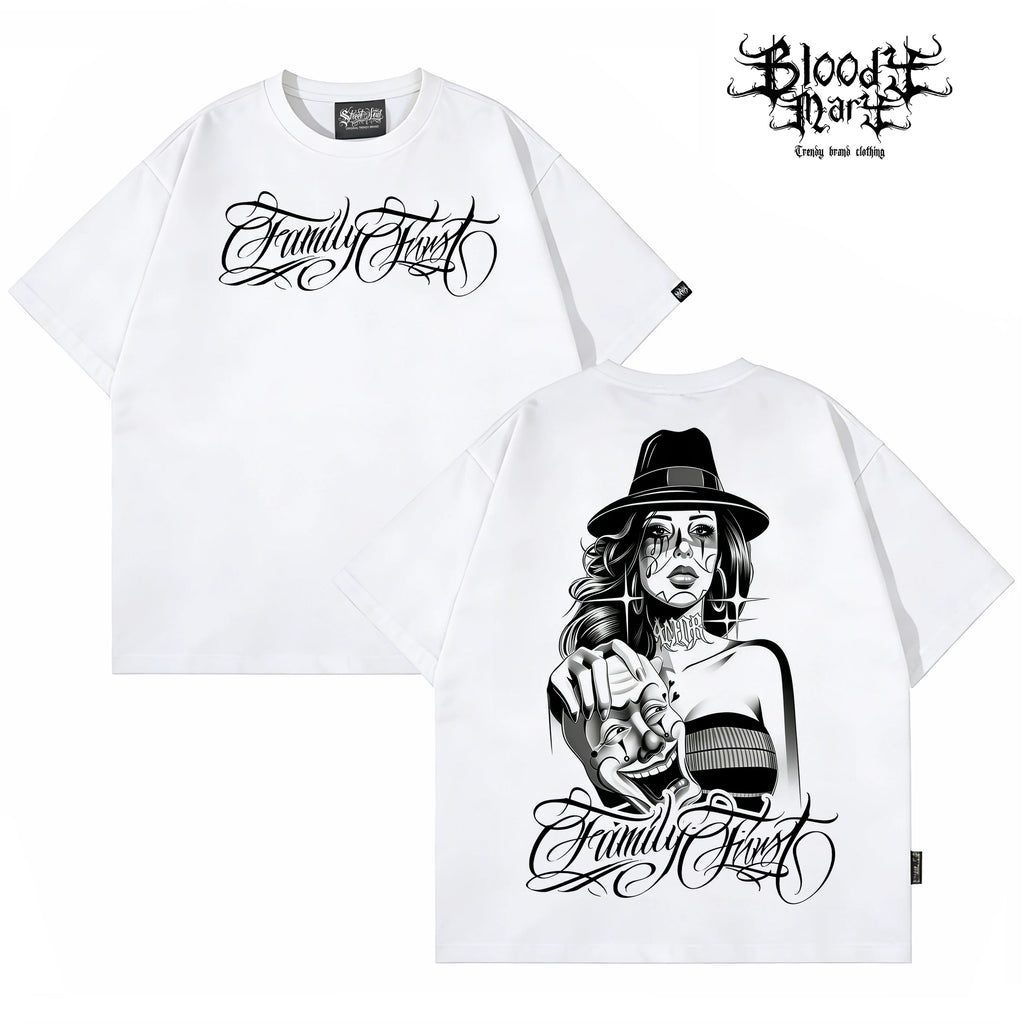 Chicano West Coast OG Black Short sleeved T-shirt Street Trendy Printed Round Neck Loose Top