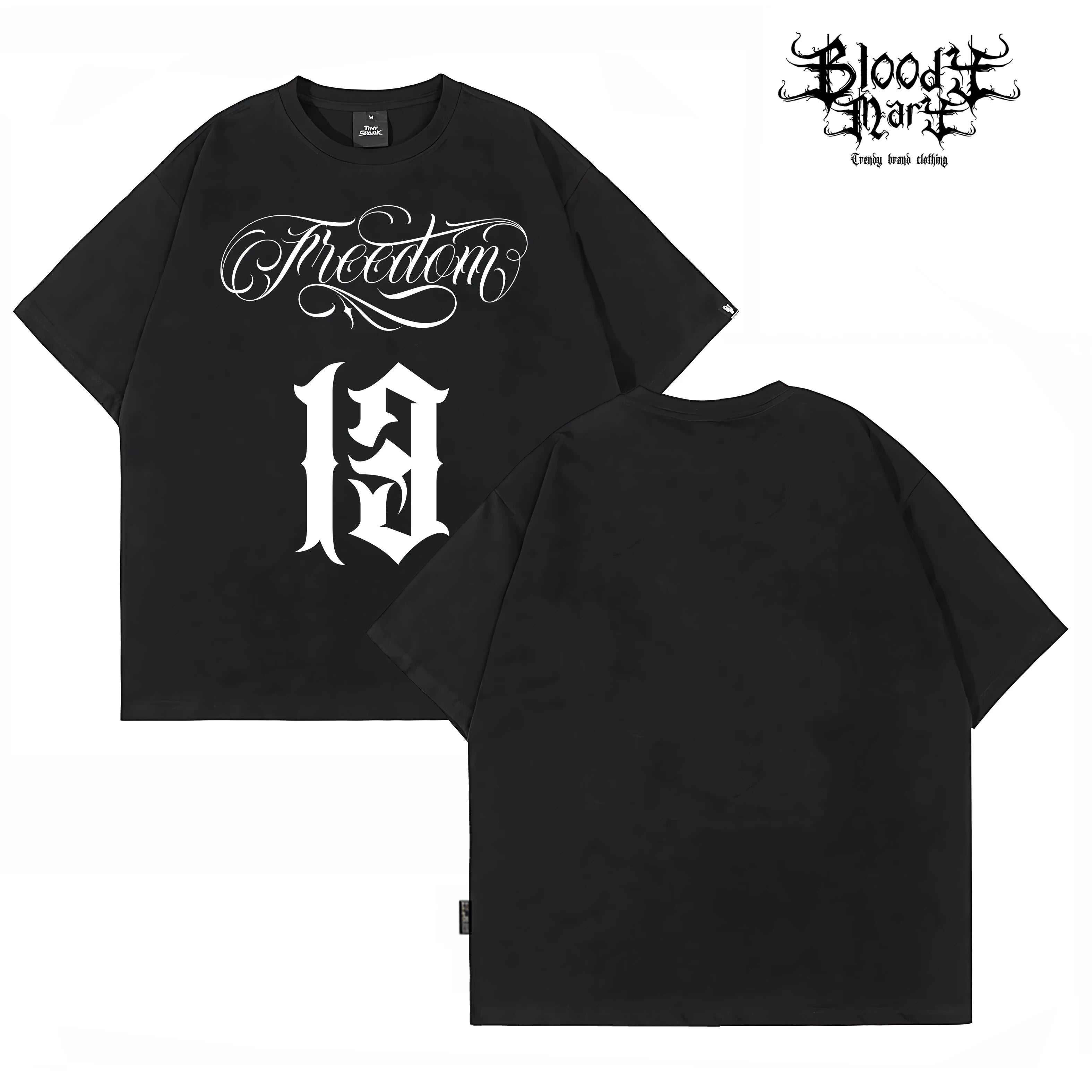 Street casual style black short sleeved T-shirt men's Chicano print loose cotton round neck floral font bandit top