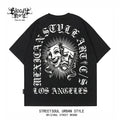 Chicano West Coast Flower Font Black Short sleeved T-shirt Men's Heavy Weight Cotton Loose High Street Print