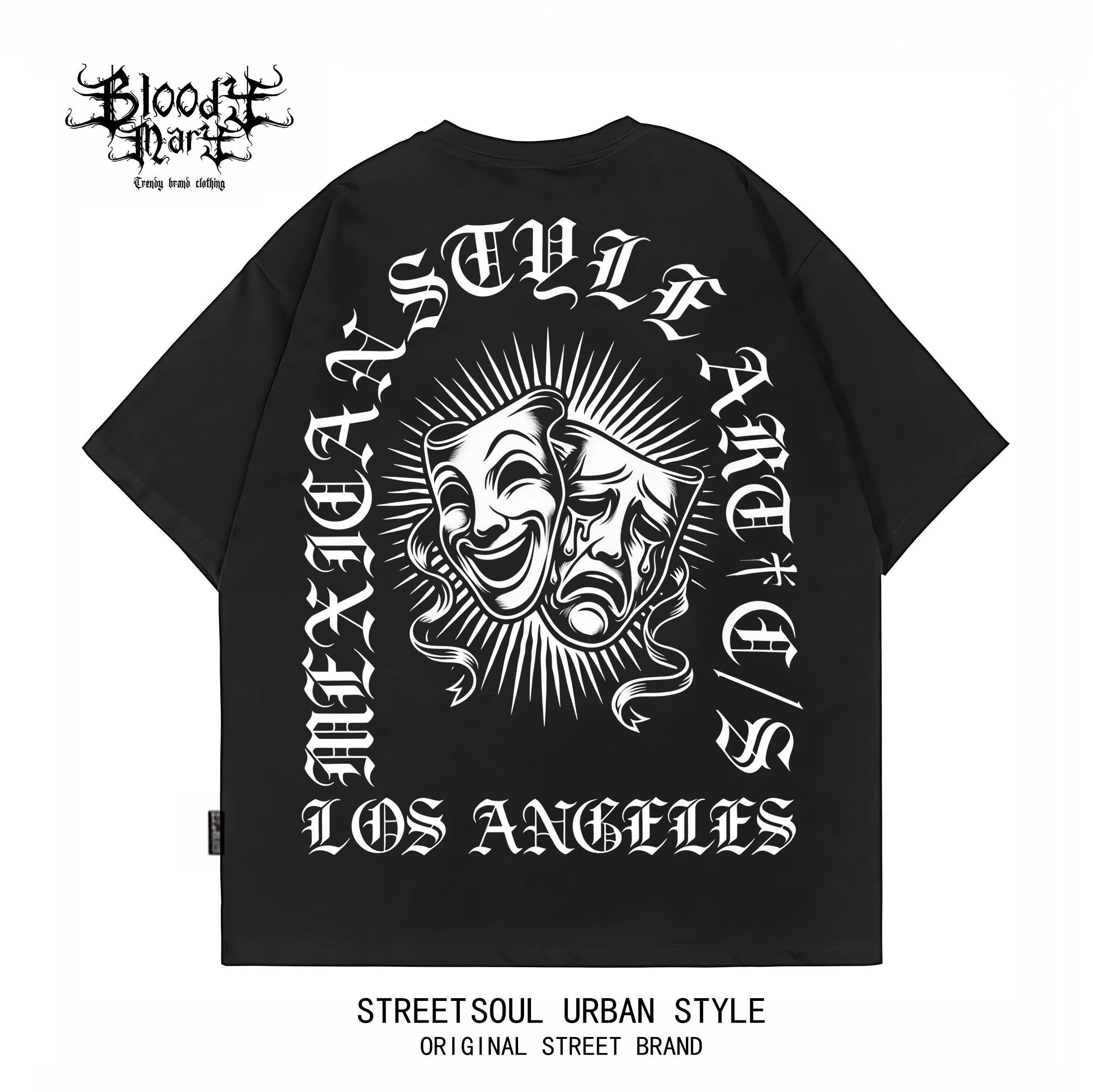 Chicano West Coast Flower Font Black Short sleeved T-shirt Men's Heavy Weight Cotton Loose High Street Print