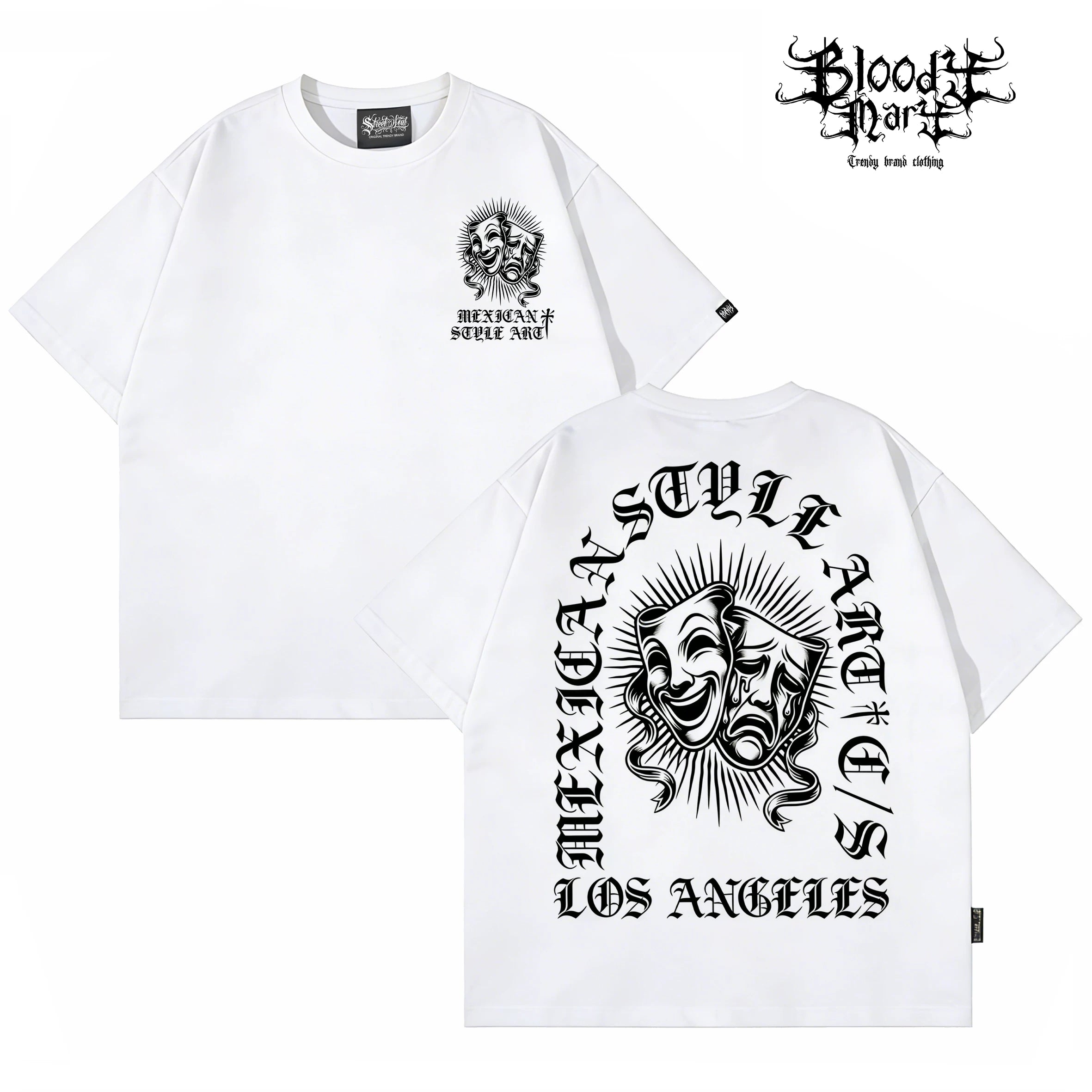Chicano West Coast Flower Font Black Short sleeved T-shirt Men's Heavy Weight Cotton Loose High Street Print
