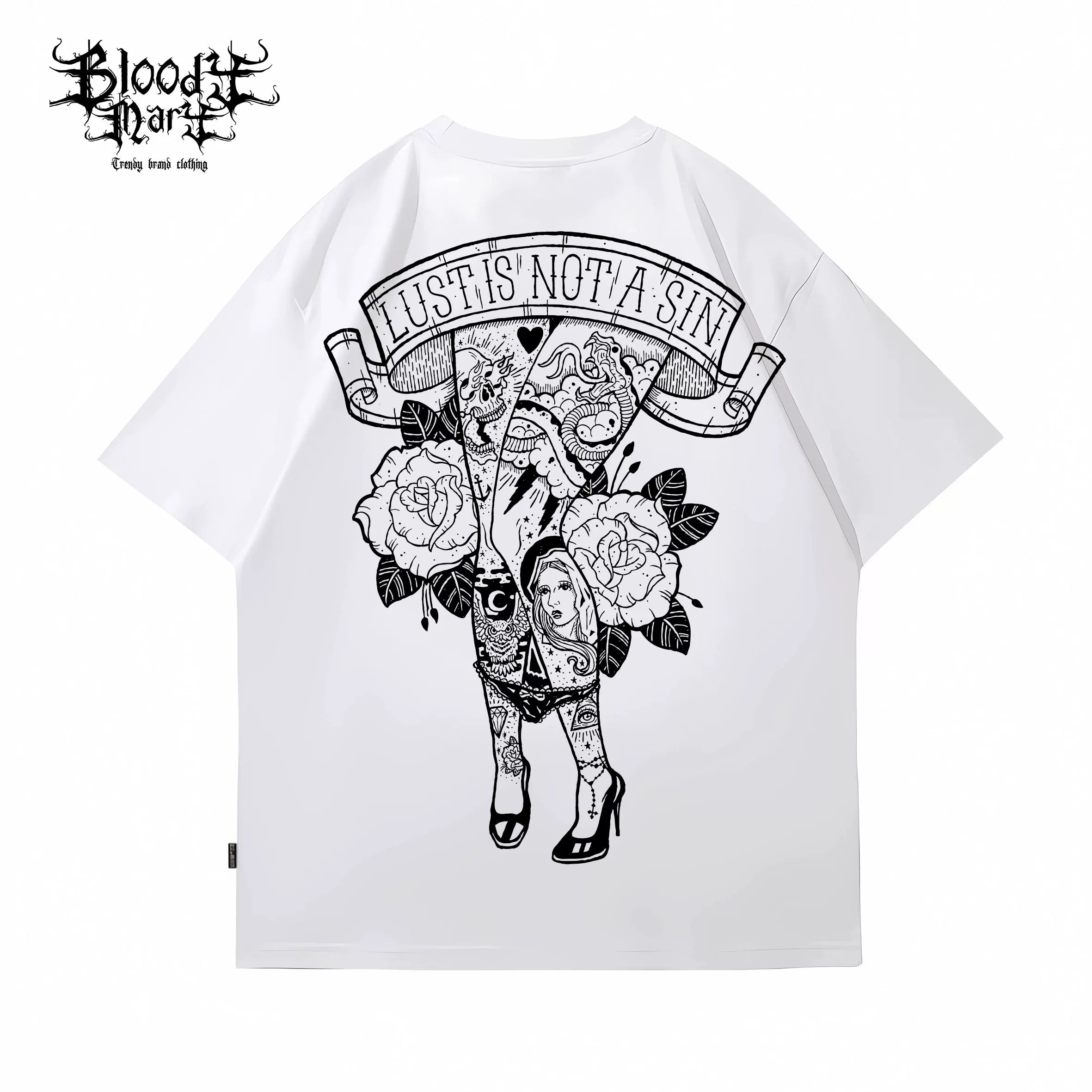 American retro street flower font short sleeved men's and women's loose cotton heavyweight niche hip-hop tattoo artist T-shirt dark
