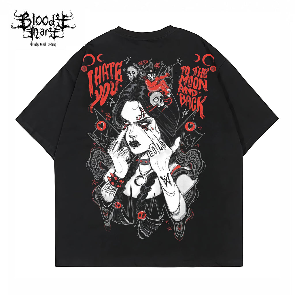 Original trendy cartoon West Coast tattoo artist brand, pure cotton heavyweight American street round neck short sleeved T-shirt, niche