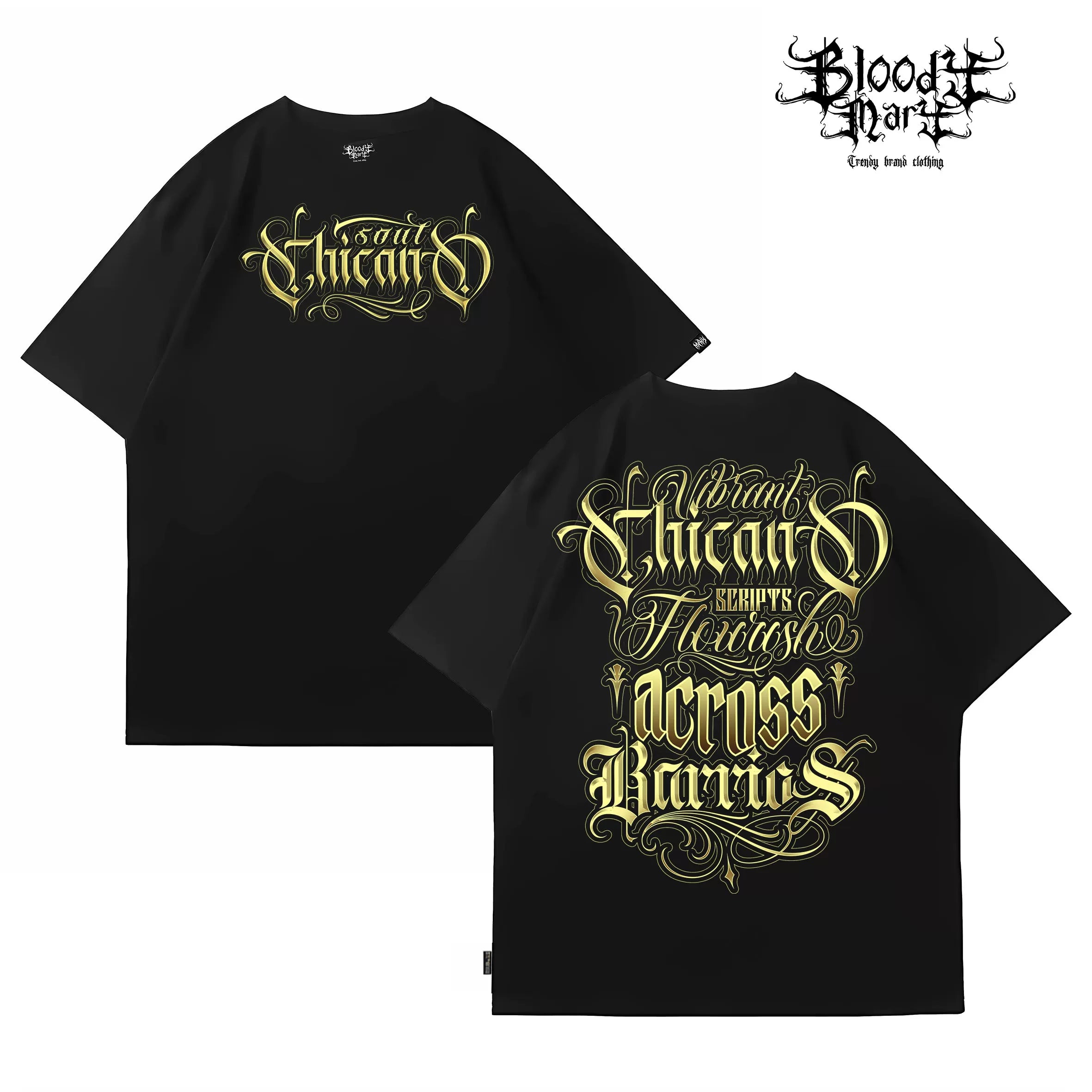 American street Chicano floral font short sleeved loose cotton heavyweight niche hip-hop tattoo artist trendy T-shirt