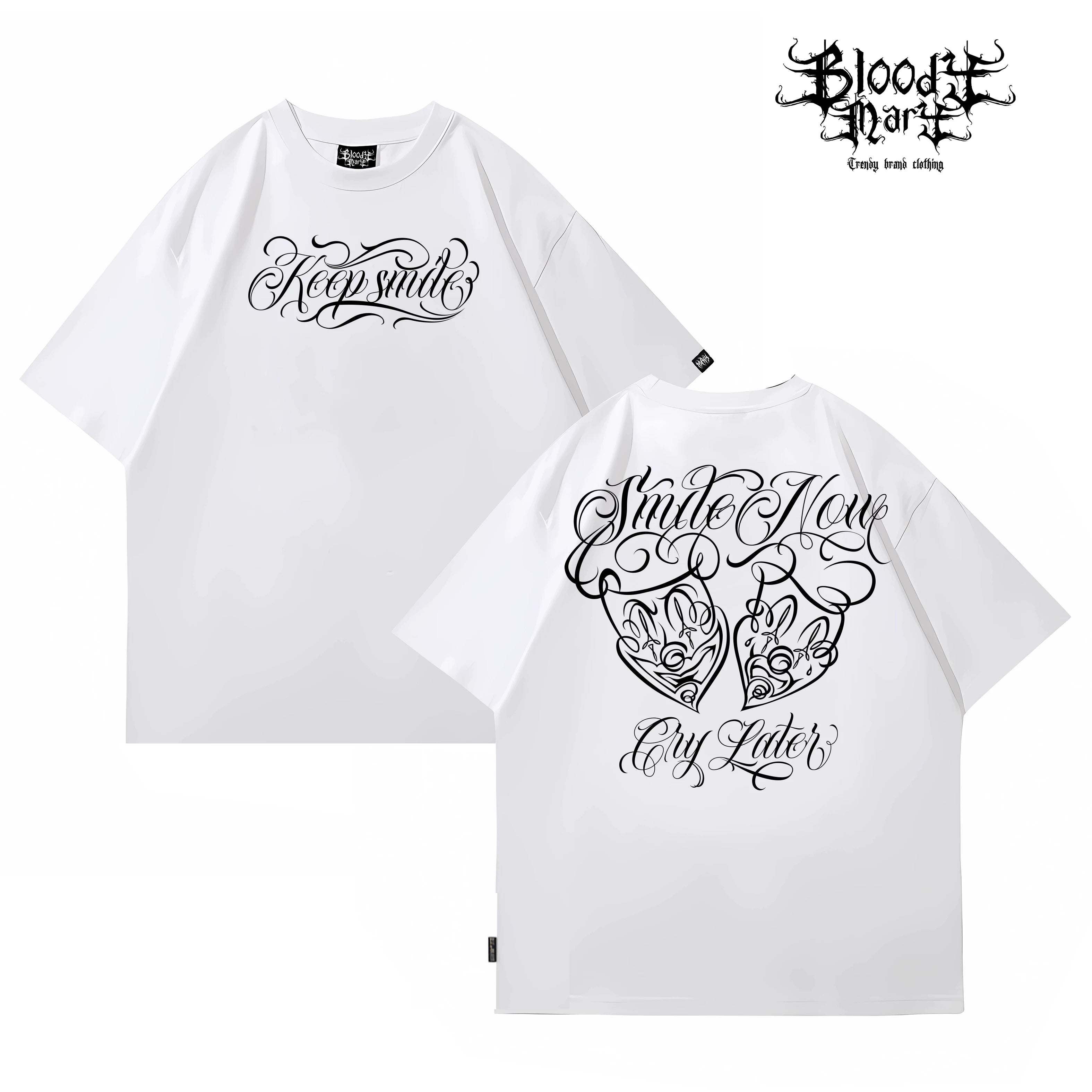Round neck trendy brand American street flower font short sleeved men's and women's loose cotton heavyweight niche hip-hop clown T-shirt