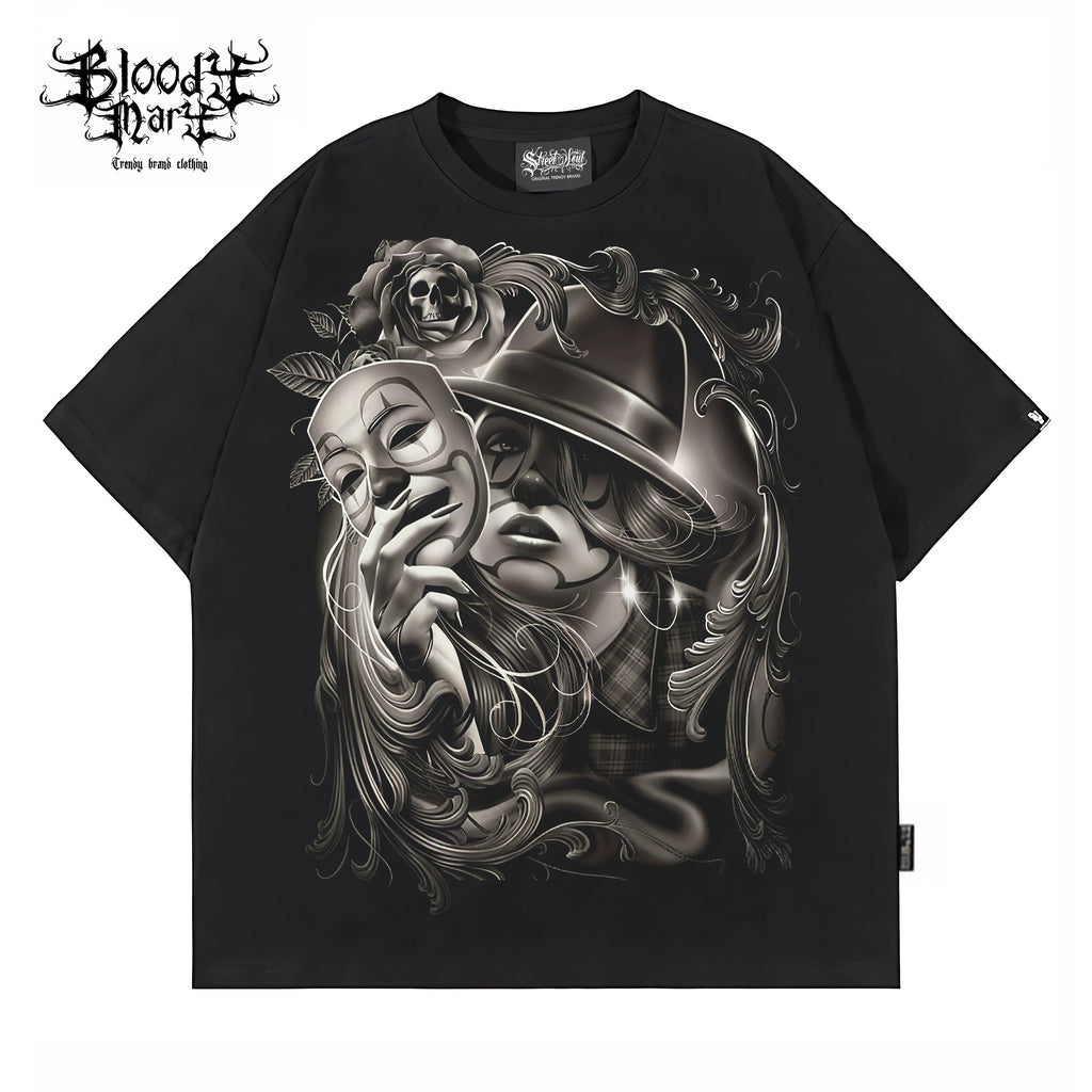 Original American street retro Chicano West Coast pure cotton heavyweight niche hip-hop tattoo artist trendy T-shirt print