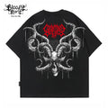 Dark American hip-hop style, dark skull print, round neck short sleeved T-shirt for men and women, loose and heavy weight, pure cotton rock