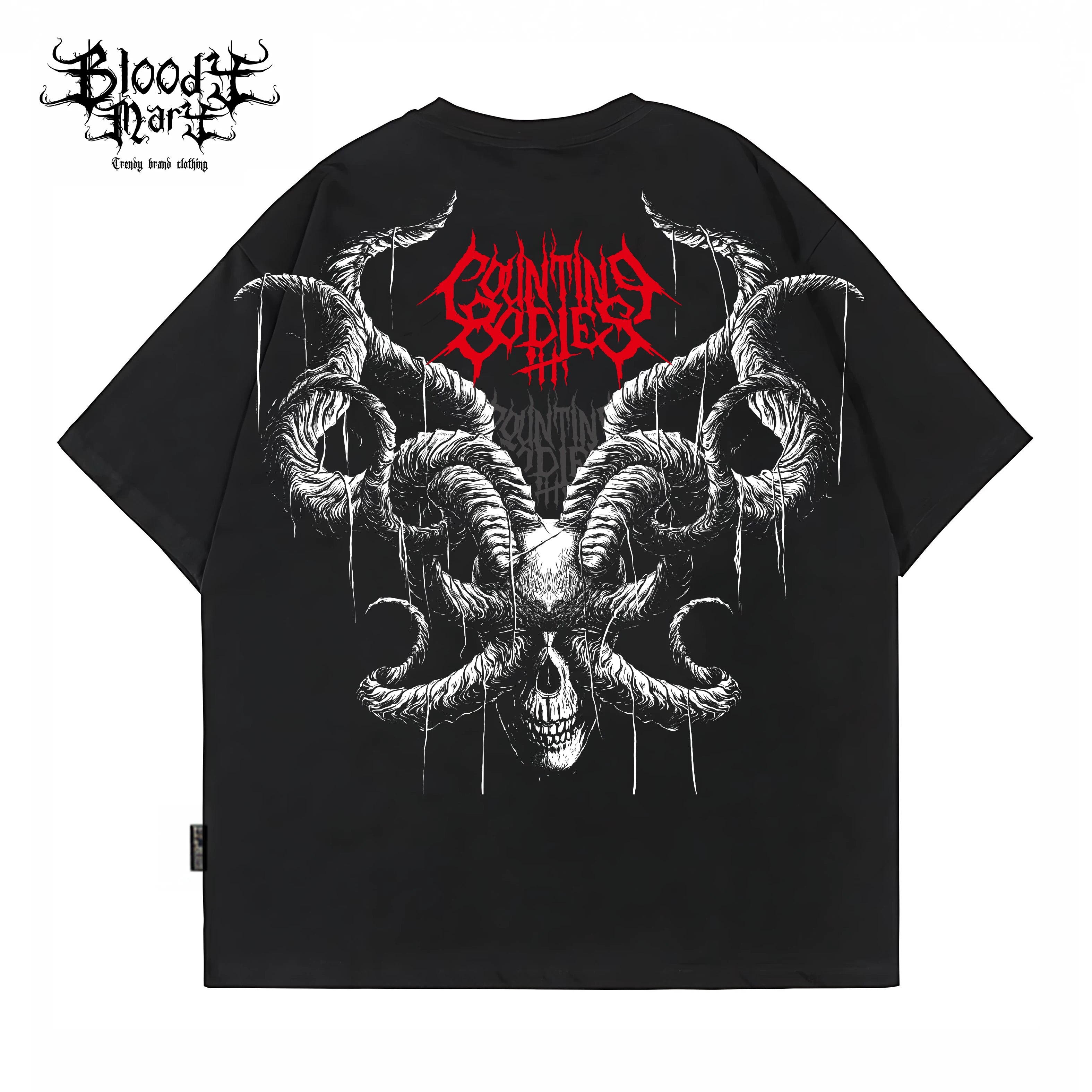 Dark American hip-hop style, dark skull print, round neck short sleeved T-shirt for men and women, loose and heavy weight, pure cotton rock