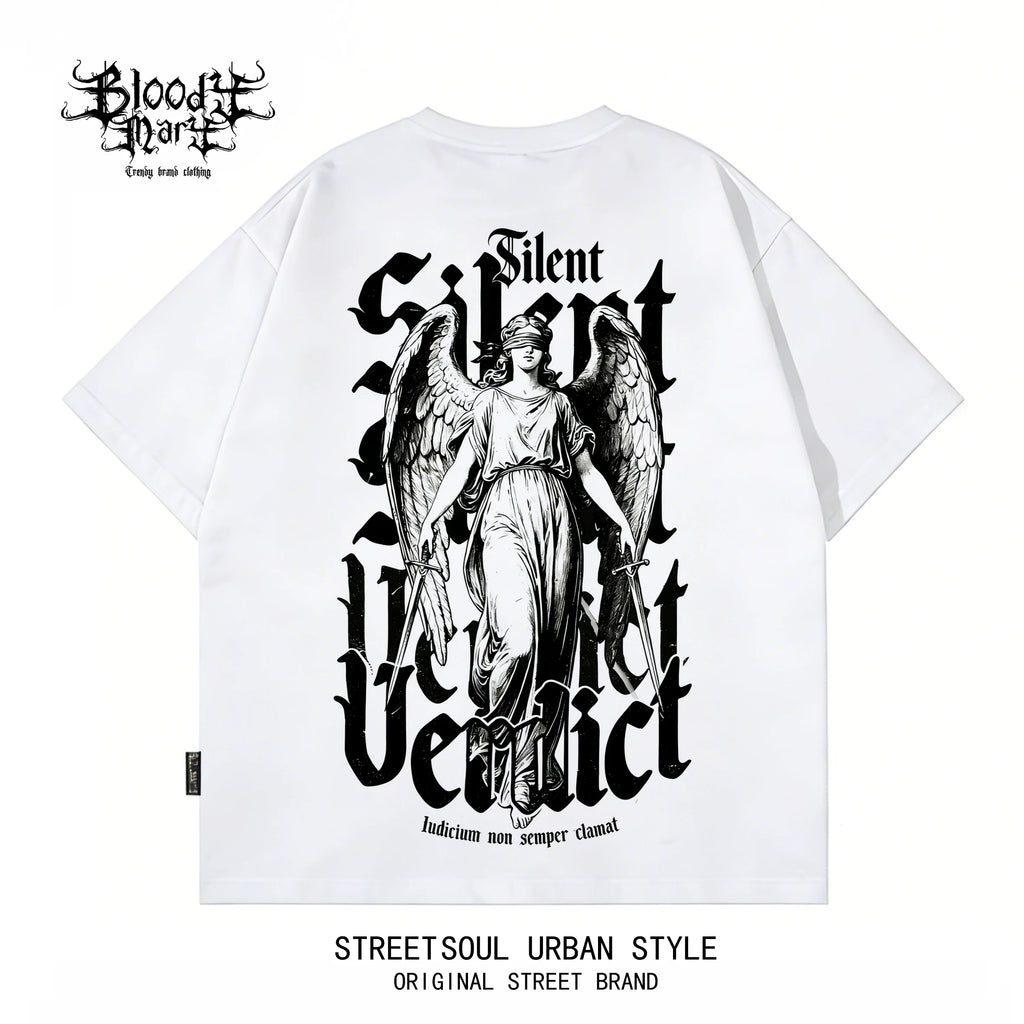Trendy American Retro Gothic Flower Font Short sleeved T-shirt for Men and Women, Loose Black Print, Trendy High Street