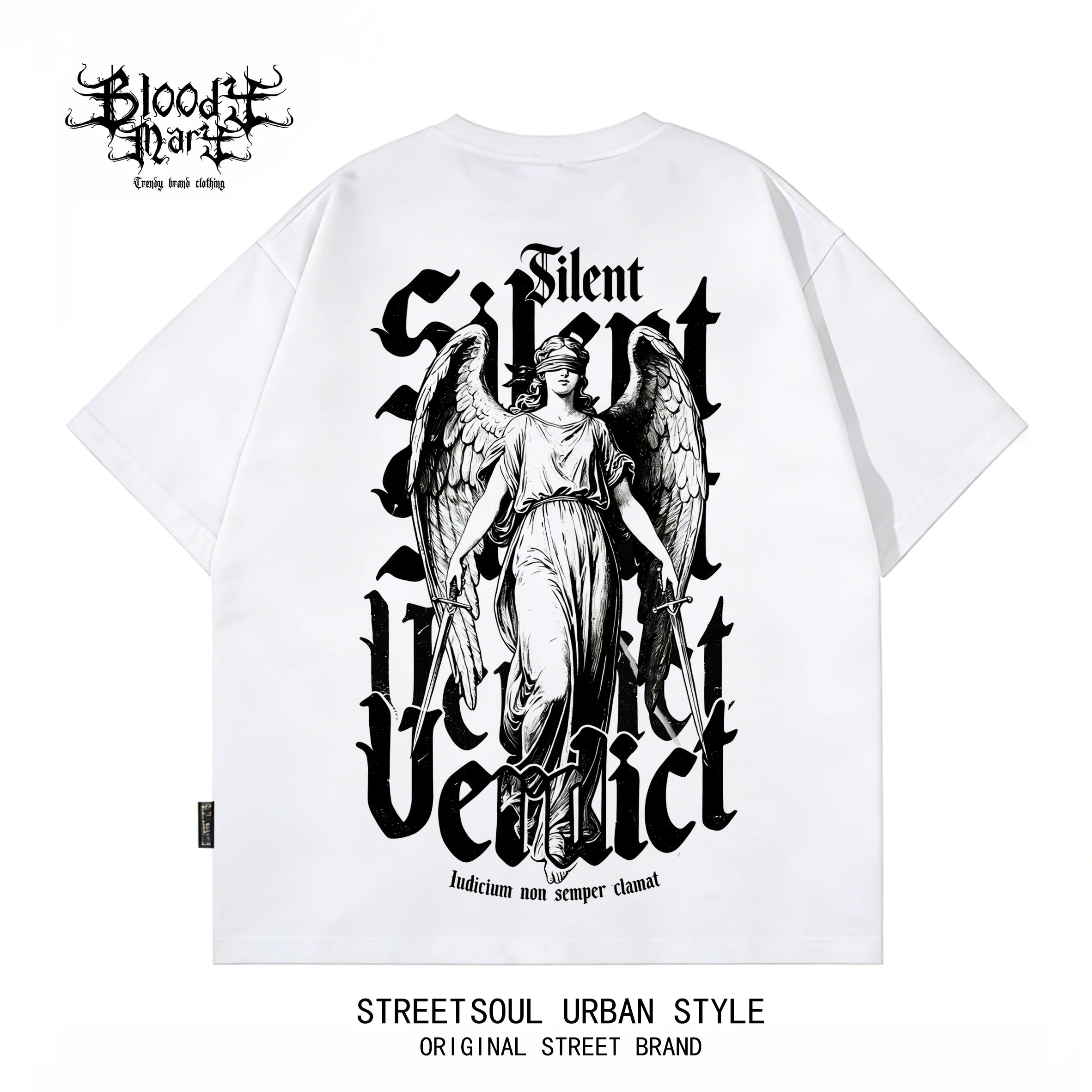 Trendy American Retro Gothic Flower Font Short sleeved T-shirt for Men and Women, Loose Black Print, Trendy High Street