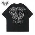 Round neck trendy brand American street flower font short sleeved men's and women's loose cotton heavyweight niche hip-hop clown T-shirt