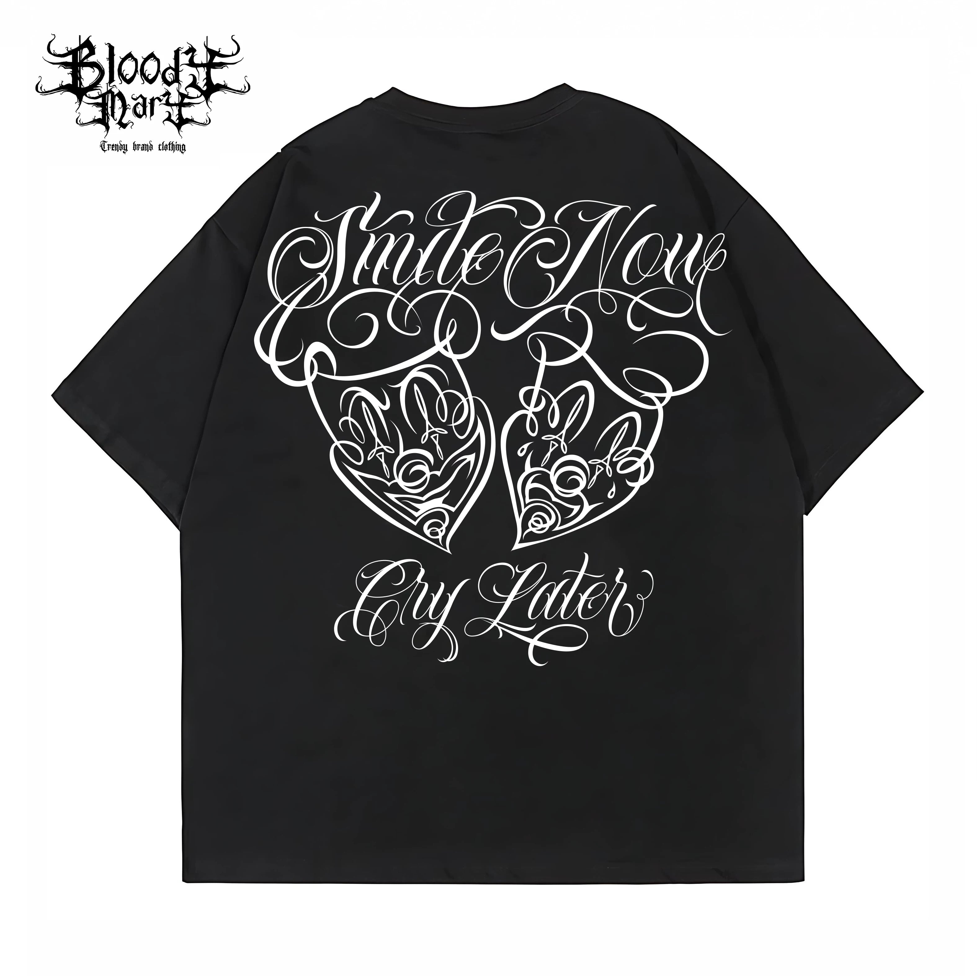 Round neck trendy brand American street flower font short sleeved men's and women's loose cotton heavyweight niche hip-hop clown T-shirt
