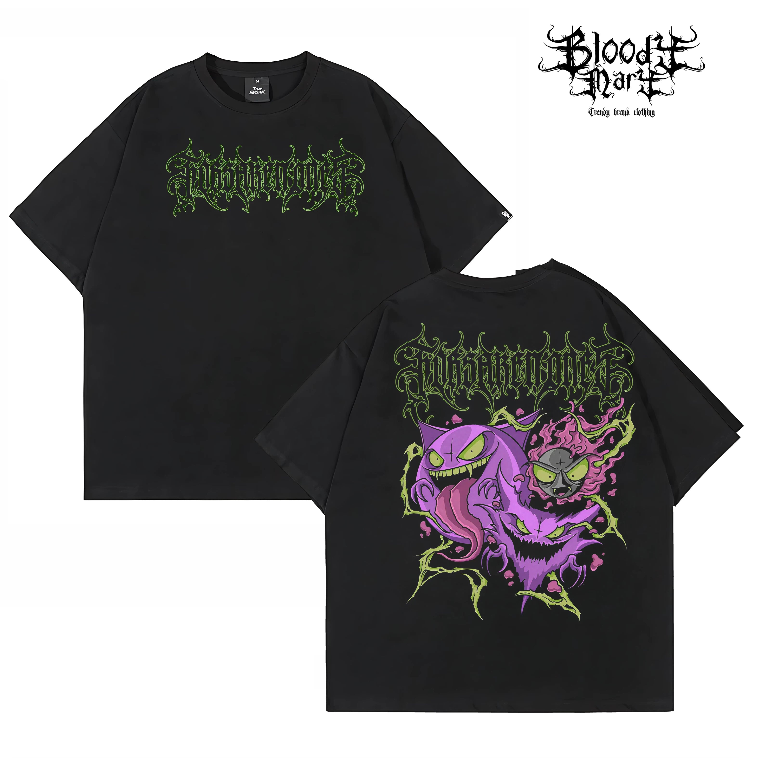 American street flower font short sleeved loose cotton heavyweight niche hip-hop tattoo artist trendy T-shirt flame letter