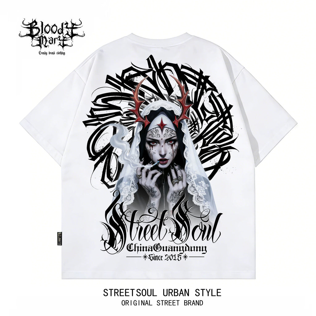 Original Trendy Brand American West Coast Hip Hop Style Black Short sleeved T-shirt Men's Loose Shoulder Printed Top Trendy Brand