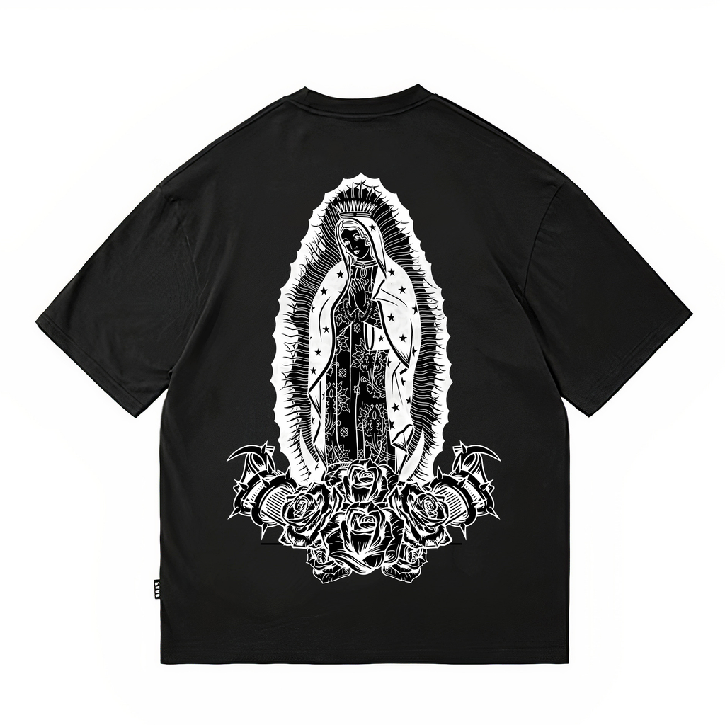 Original American street flower font retro loose cotton heavyweight niche hip-hop tattoo artist trendy brand T