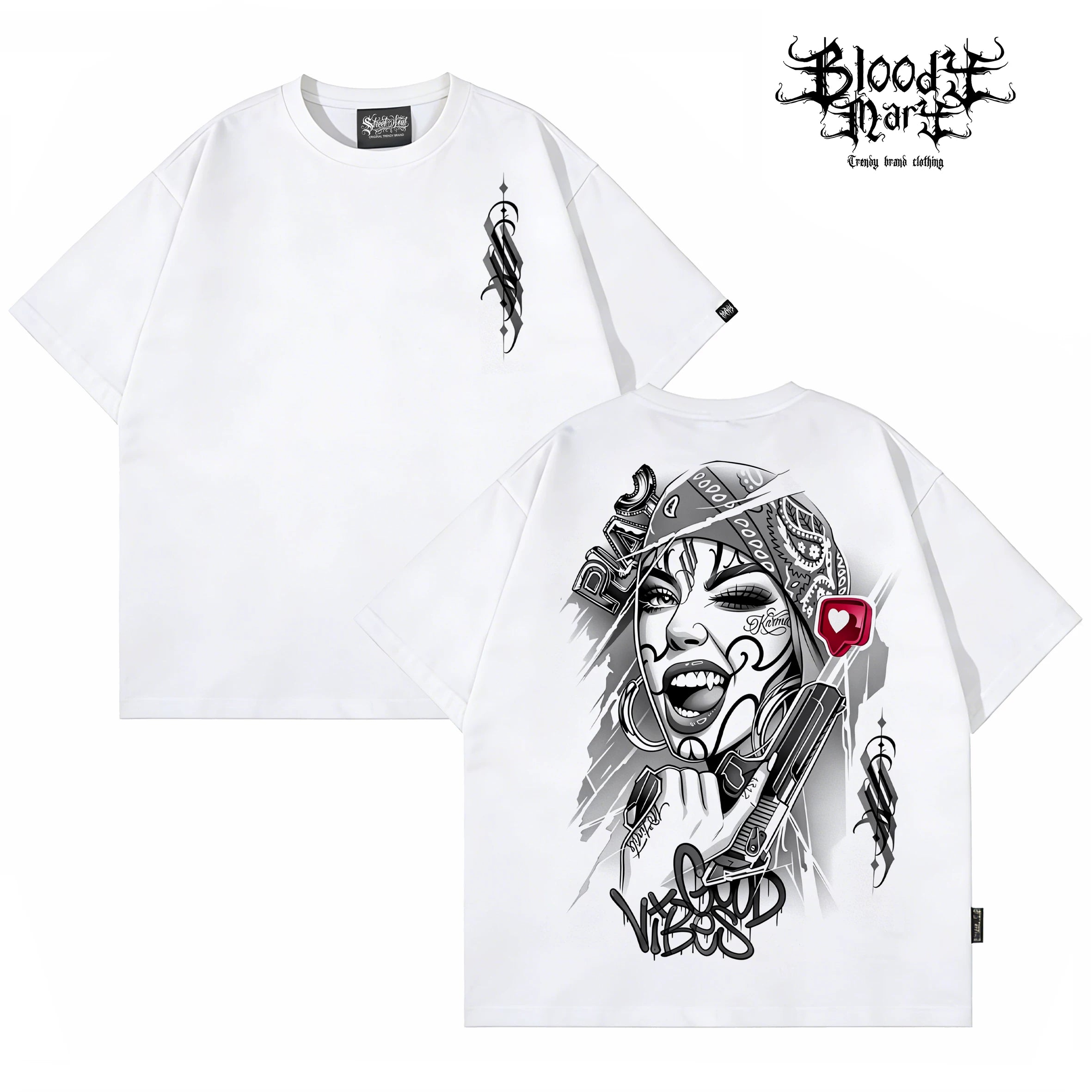 Original Trendy American West Coast Flower Font Hip Hop Black Printed Short sleeved T-shirt for Men, Loose Cotton, Rock