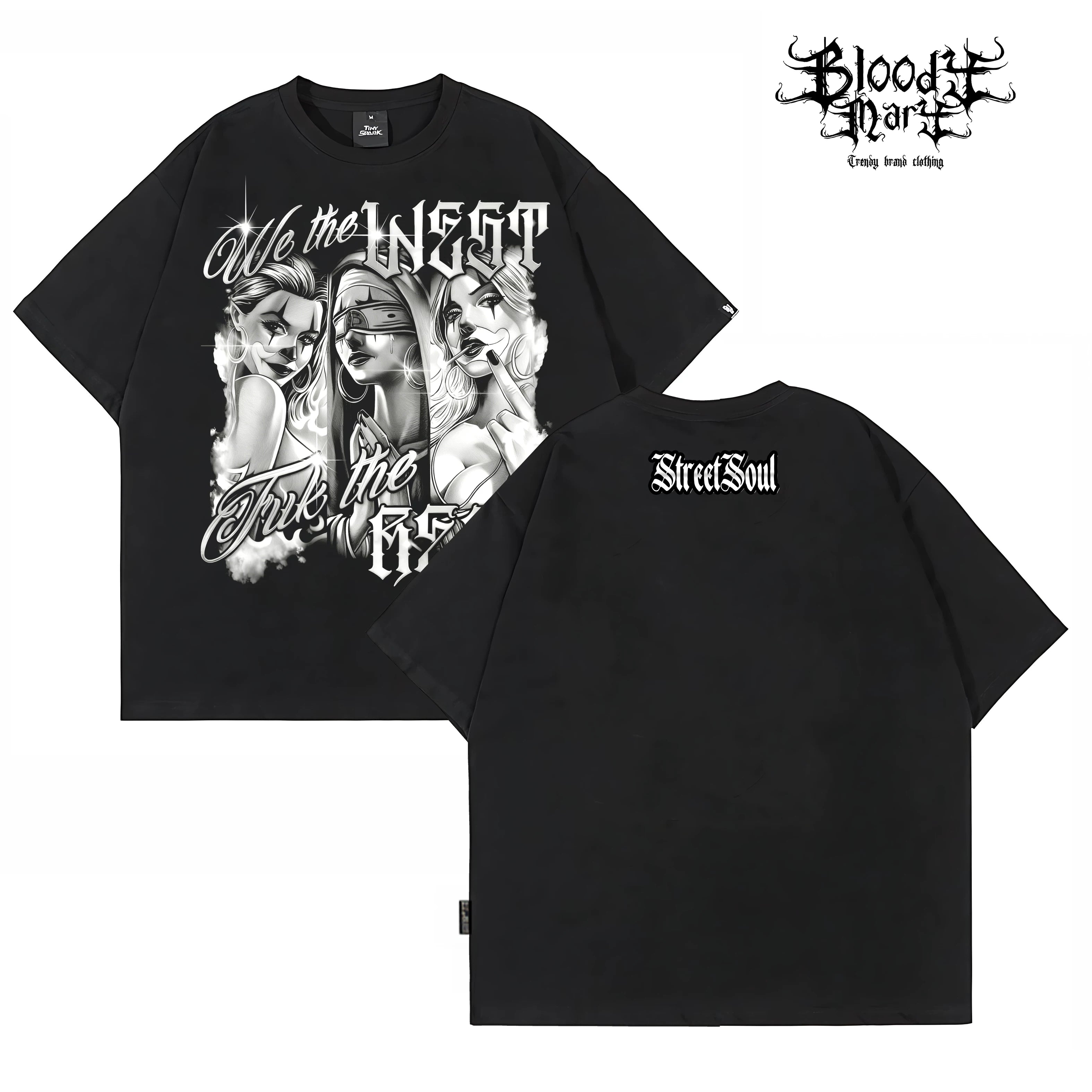 American original trendy brand hip-hop style black short sleeved T-shirt for men and women with heavy letter printing trendy brand gang Chicano