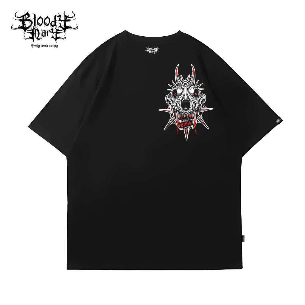 Original Trendy Brand American Street Devil Flower Font Short Sleeve Men's and Women's Loose Cotton Heavy Weight Niche Hip Hop T-shirt