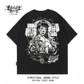 American Hip Hop Chicano Graffiti Flower Font Black Short Sleeve T-shirt Loose Heavy Cotton Rock Versatile Trendy Brand