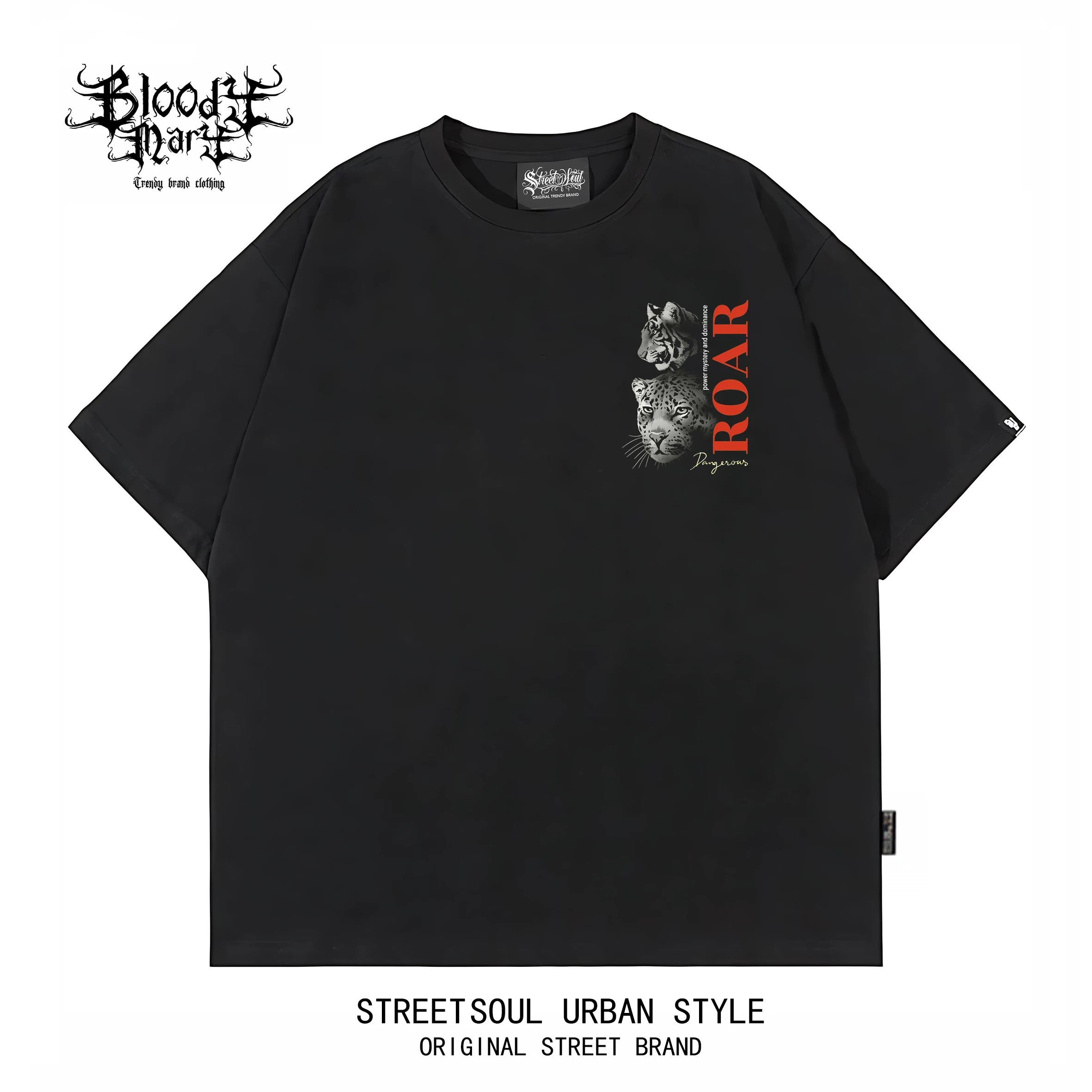 American retro rock style shoulder sleeves short sleeved T-shirt for men and women loose oversized animal print heavyweight pure cotton