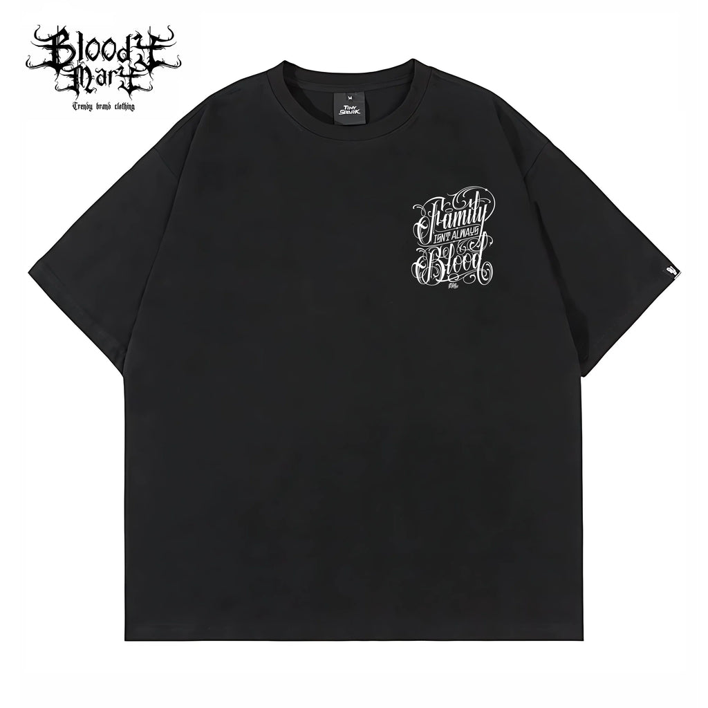 American street flower font short sleeved loose cotton heavyweight niche hip-hop tattoo artist trendy T-shirt family oriented