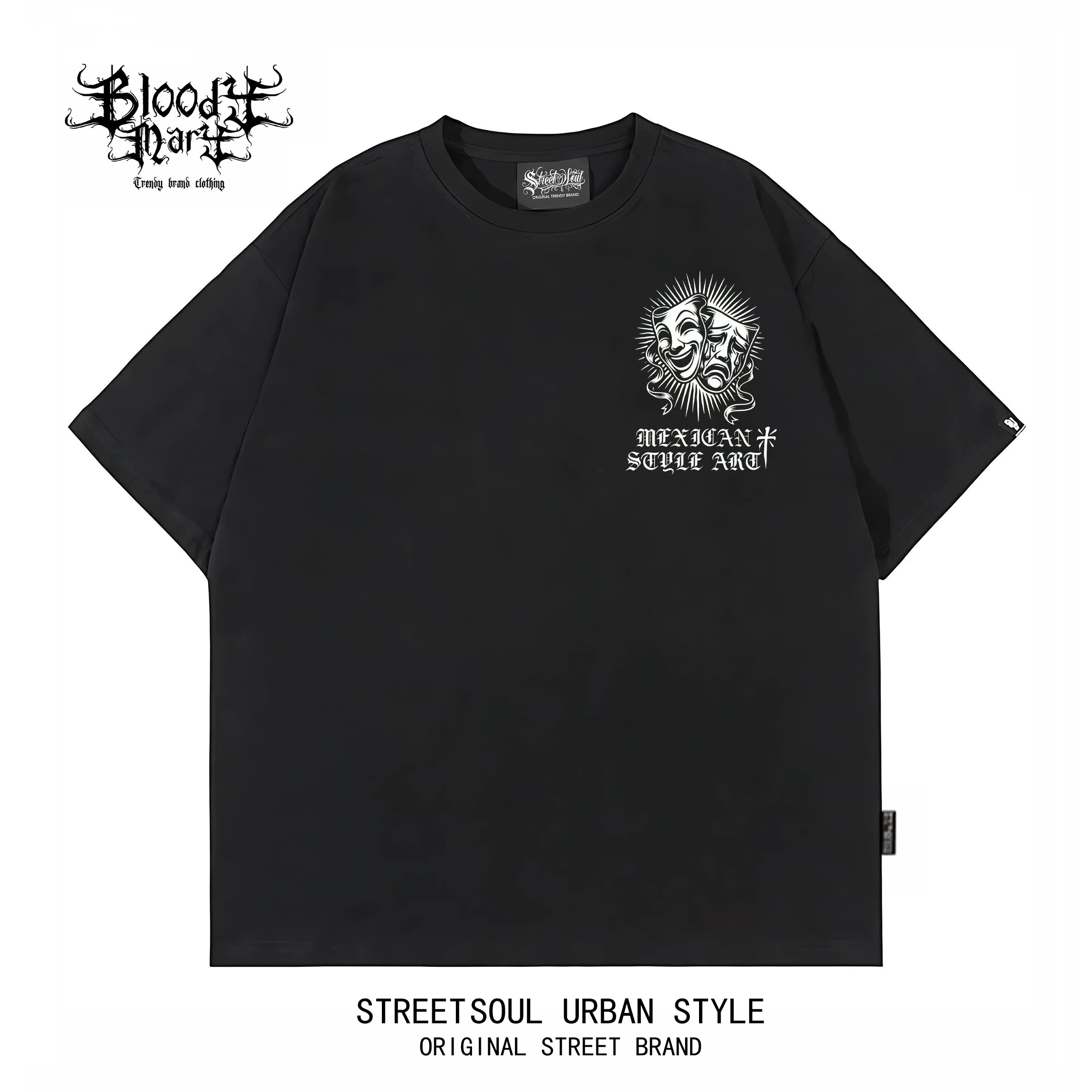 Chicano West Coast Flower Font Black Short sleeved T-shirt Men's Heavy Weight Cotton Loose High Street Print