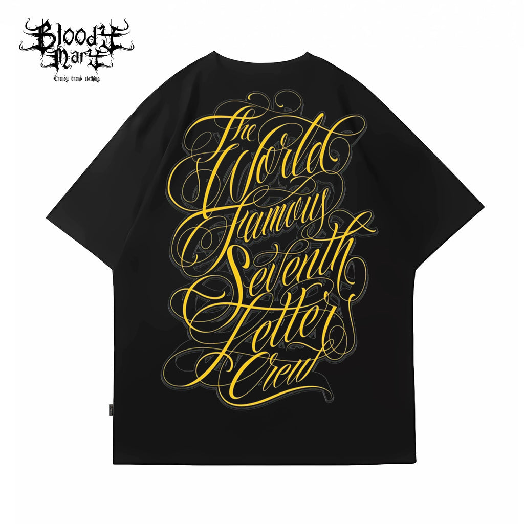 Trendy American Street Chicano Flower Font Short Sleeve Loose Cotton Heavy Weight Niche Hip Hop Tattoo Artist T-shirt