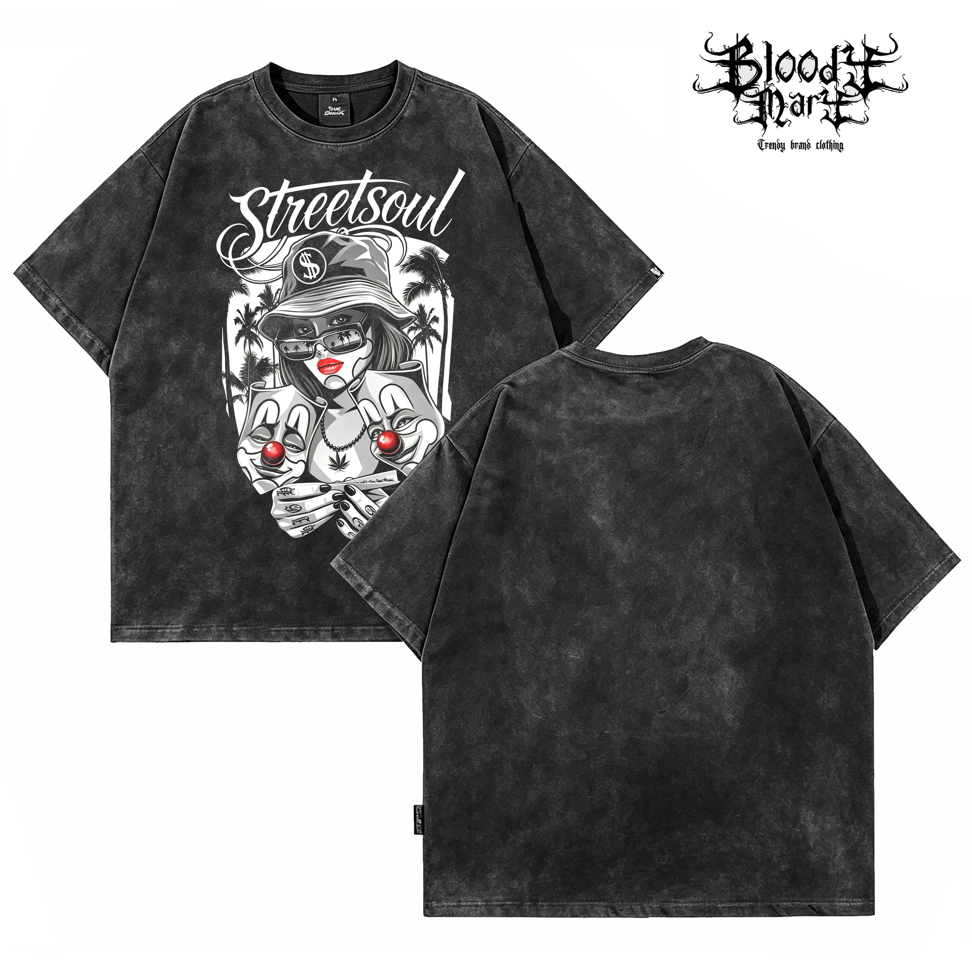 Retro American Street Feng Shui Washed Old Short sleeved T-shirt for Men and Women, Anime Printed Cotton Versatile Top, Trendy Style