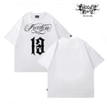 Street casual style black short sleeved T-shirt men's Chicano print loose cotton round neck floral font bandit top