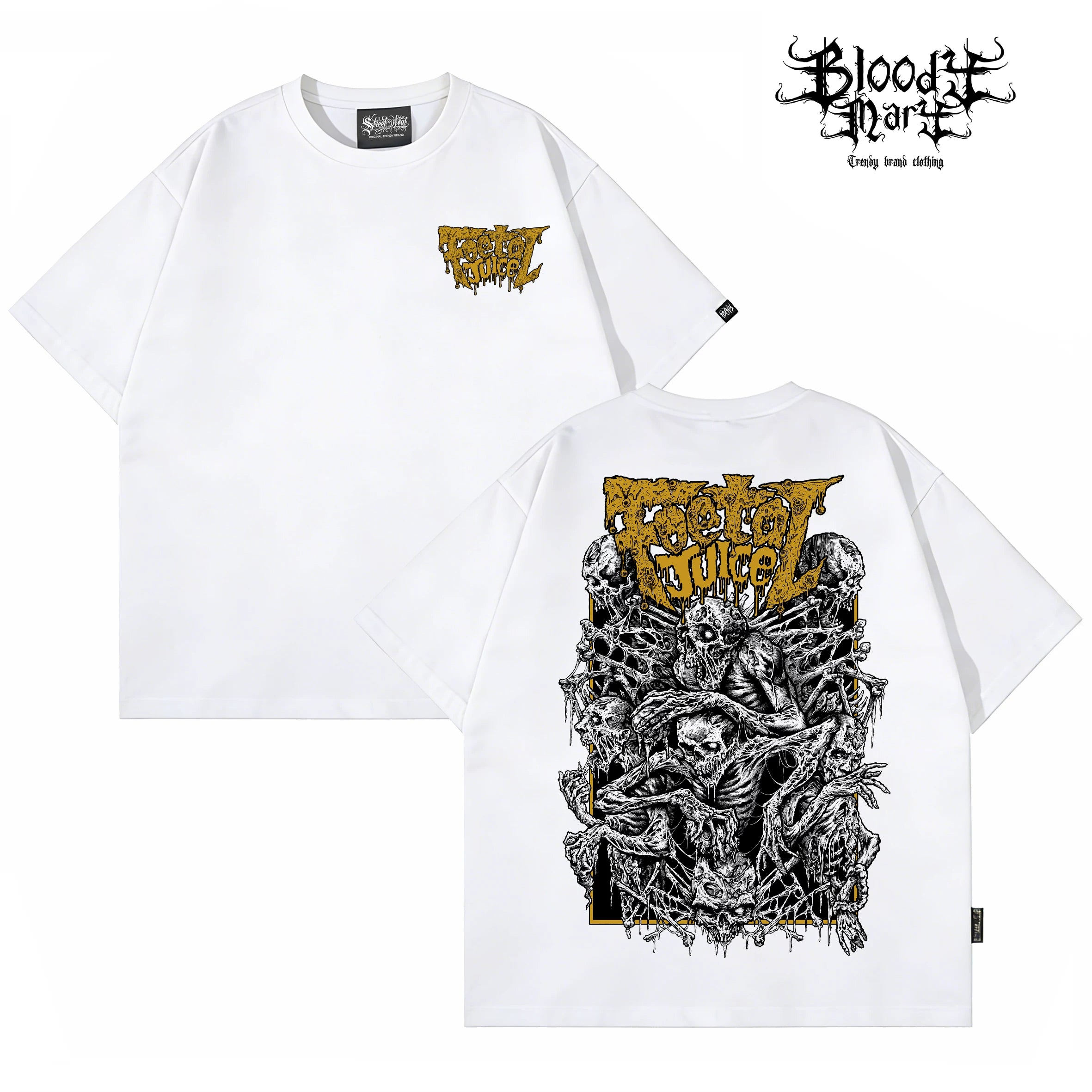 Original American hip-hop style skull print short sleeved T-shirt for men and women, loose and heavy weight, pure cotton rock, street black